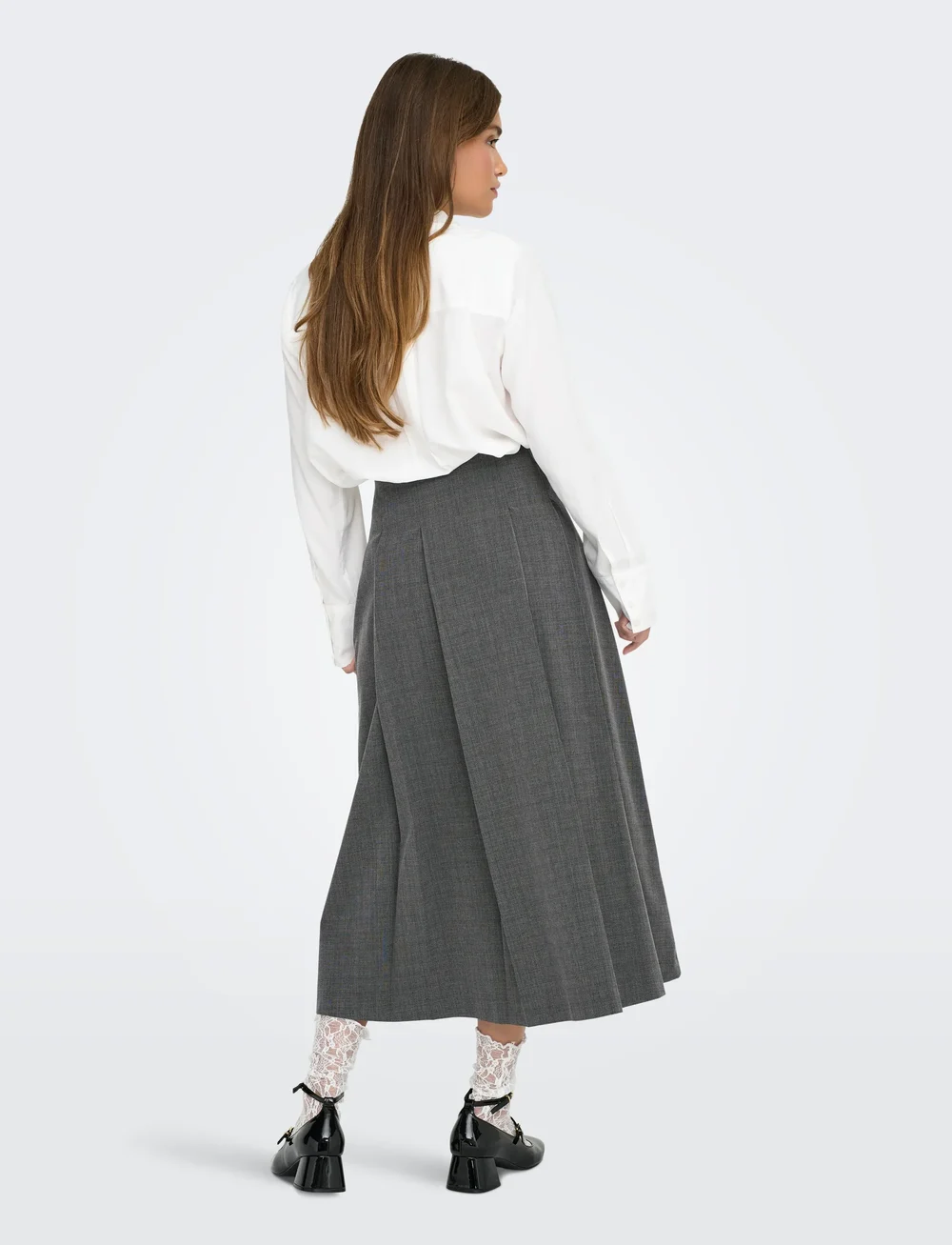 ONLY - ONLLEXIE LIFE HW CHECK LONG PL SKIRT PNT - maxi nederdele - dark grey melange - 3