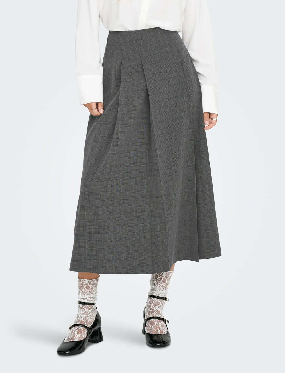ONLY - ONLLEXIE LIFE HW CHECK LONG PL SKIRT PNT - maxi nederdele - dark grey melange - 4