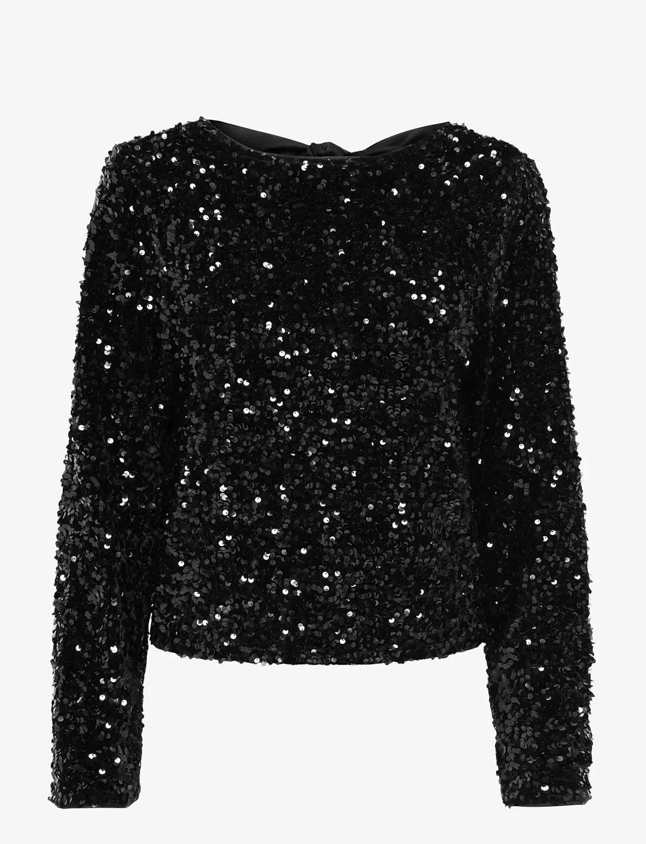 ONLY - ONLCONFIDENCE L/S SEQUIN BOW TOP JRS - långärmade blusar - black - 1