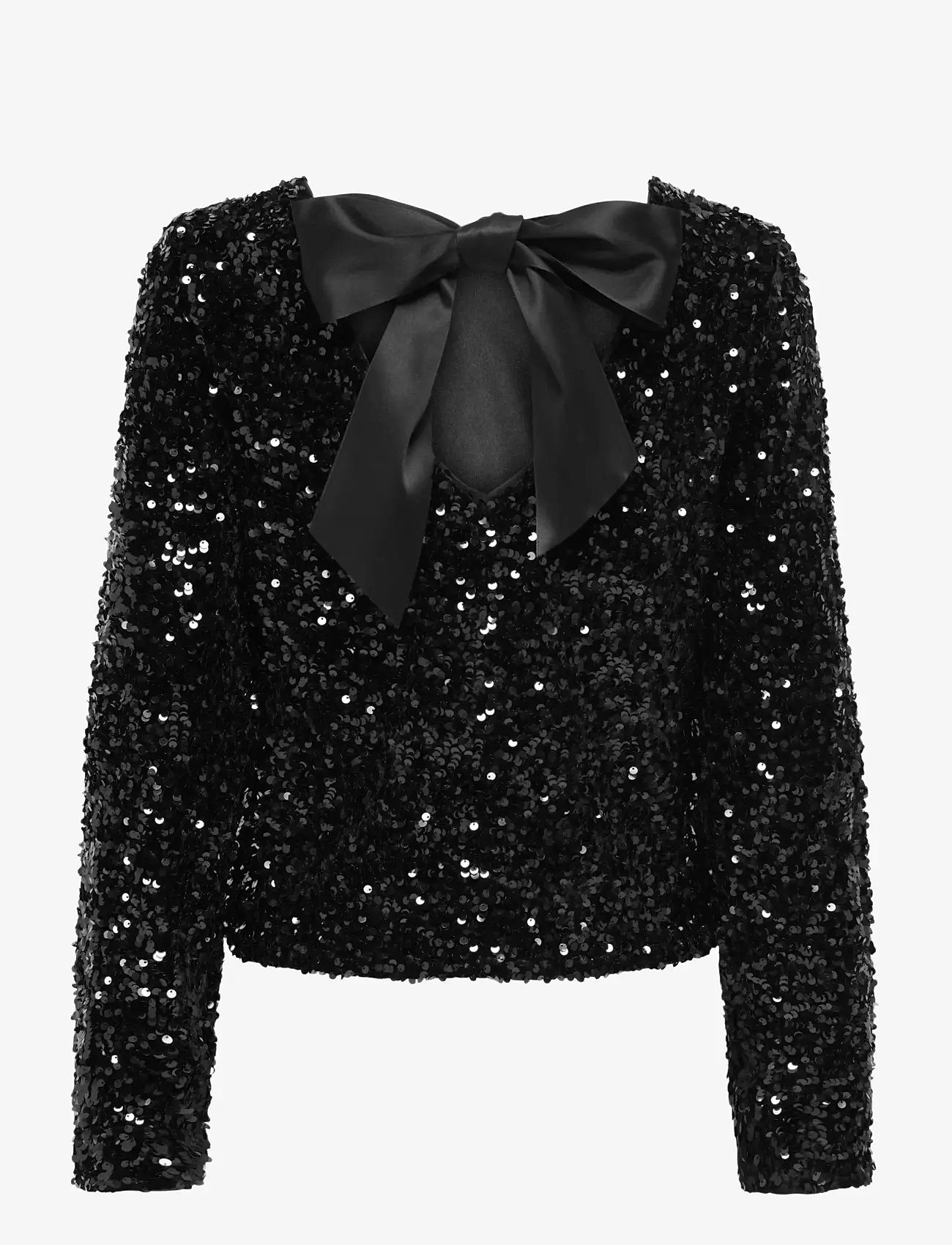 ONLY - ONLCONFIDENCE L/S SEQUIN BOW TOP JRS - långärmade blusar - black - 2