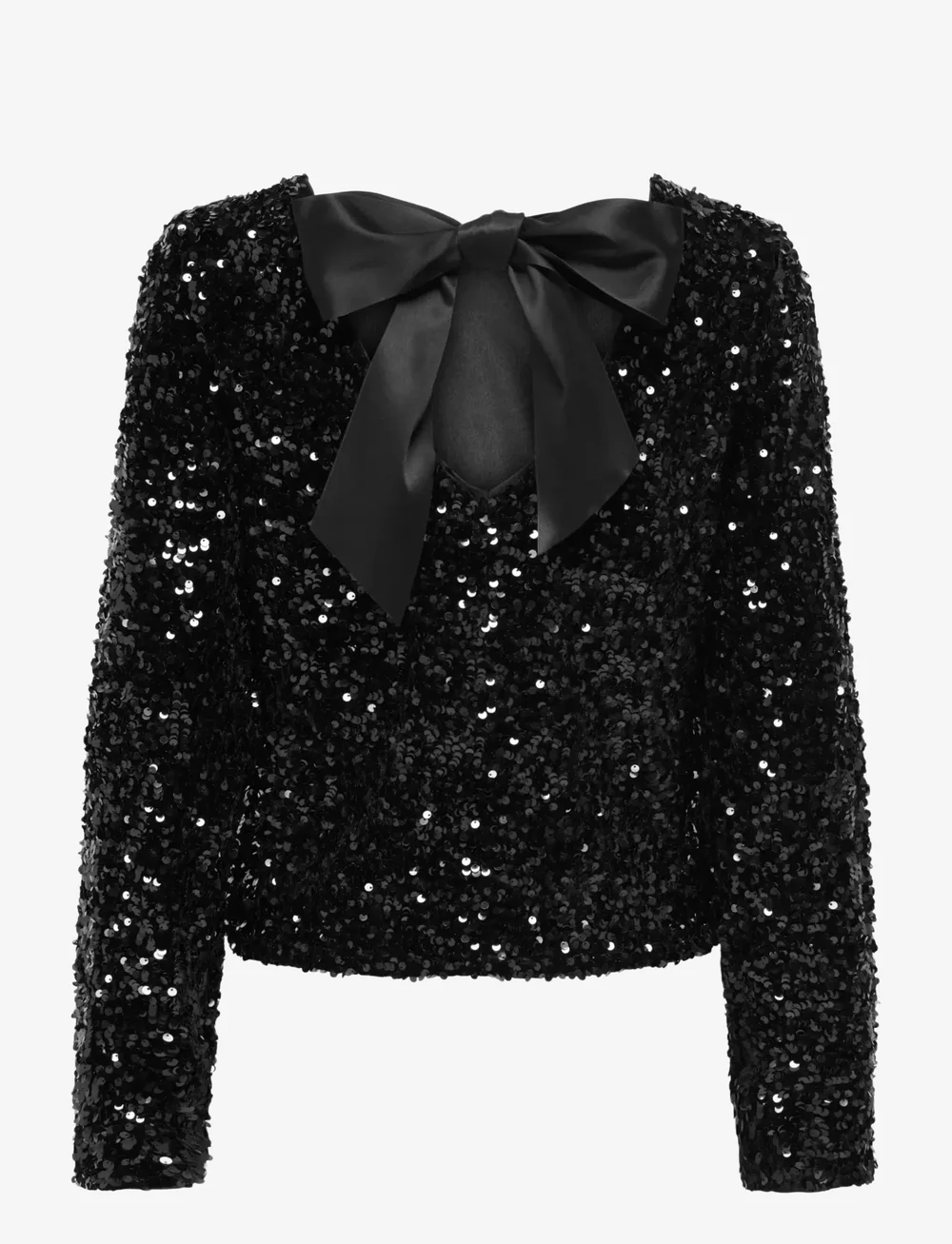 ONLY - ONLCONFIDENCE L/S SEQUIN BOW TOP JRS - langärmlige blusen - black - 2