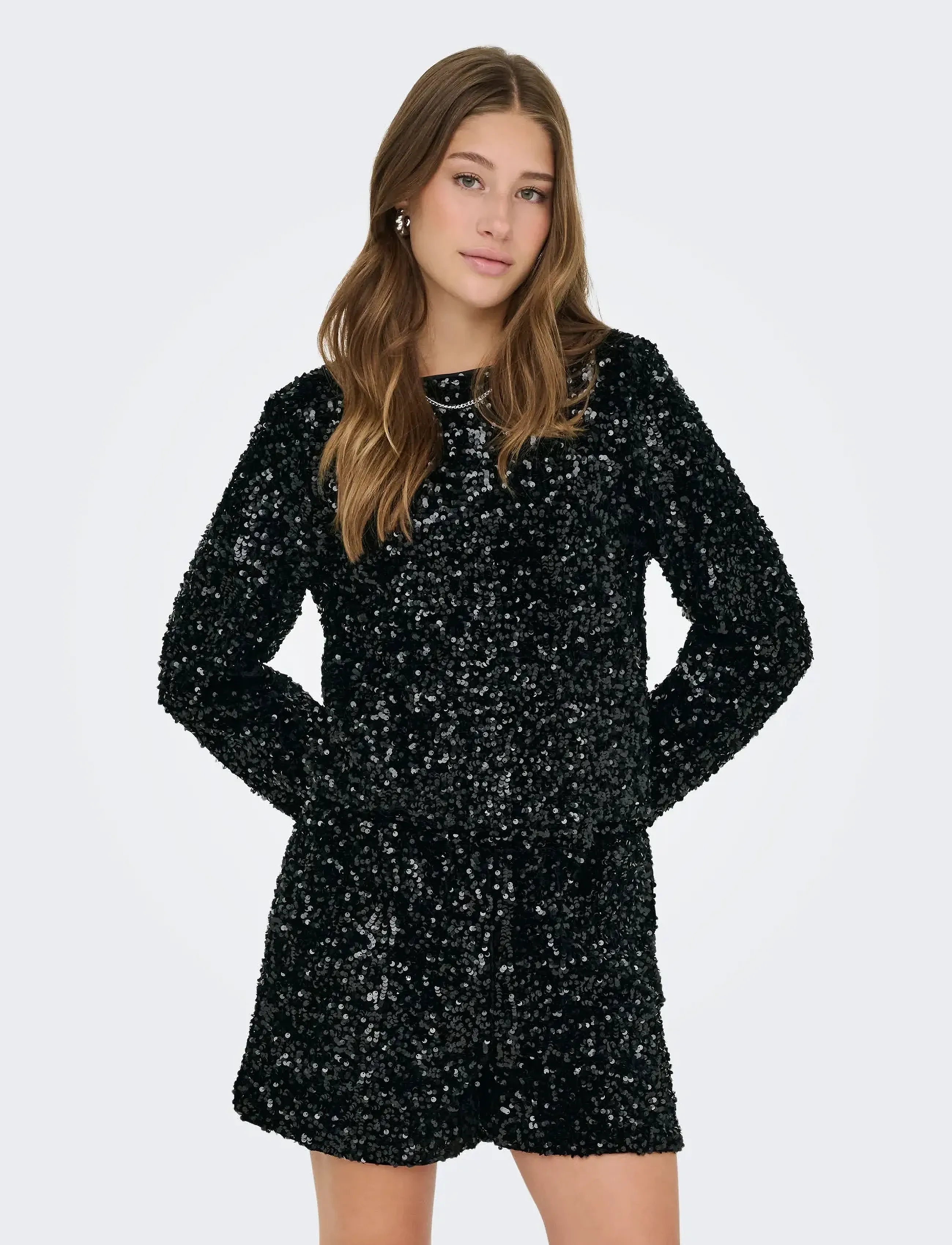 ONLY Onlconfidence L/S Sequin Bow Top Jrs, Kvinder, Langærmet Paillet Top, Sort, Str: XS