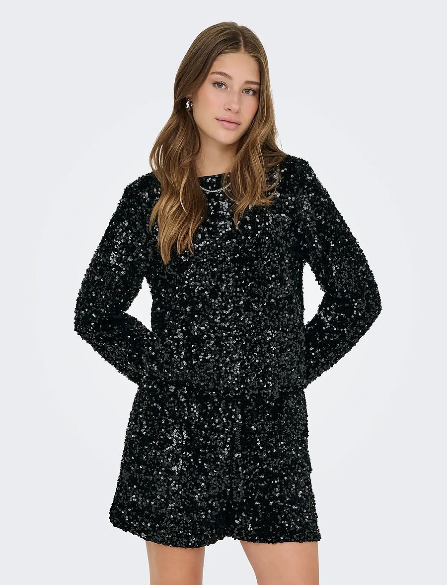 ONLY - ONLCONFIDENCE L/S SEQUIN BOW TOP JRS - pikkade varrukatega pluusid - black - 0