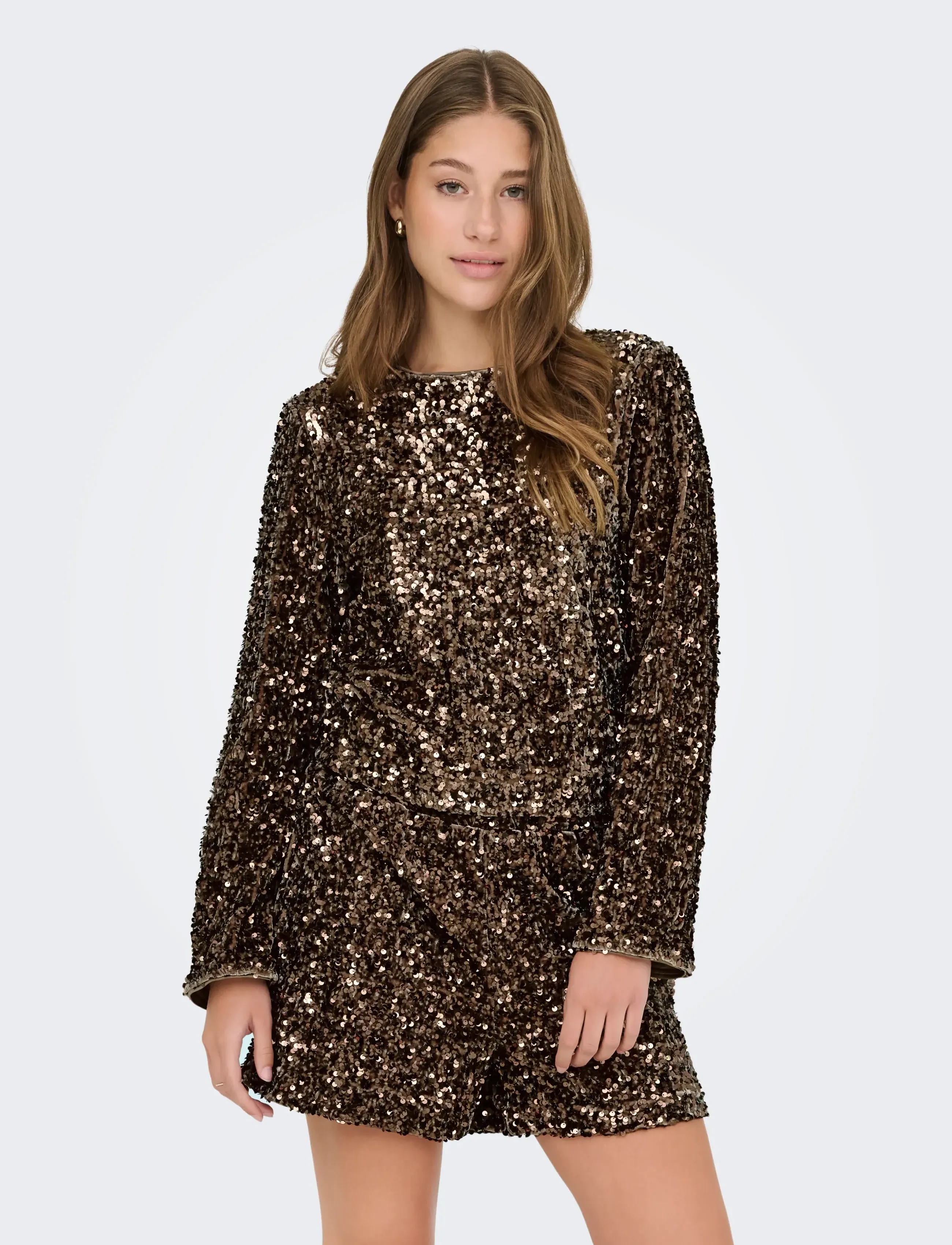 ONLY Onlconfidence L/S Sequin Bow Top Jrs, Kvinder, Langærmet Paillet Top, Brun, Str: XS
