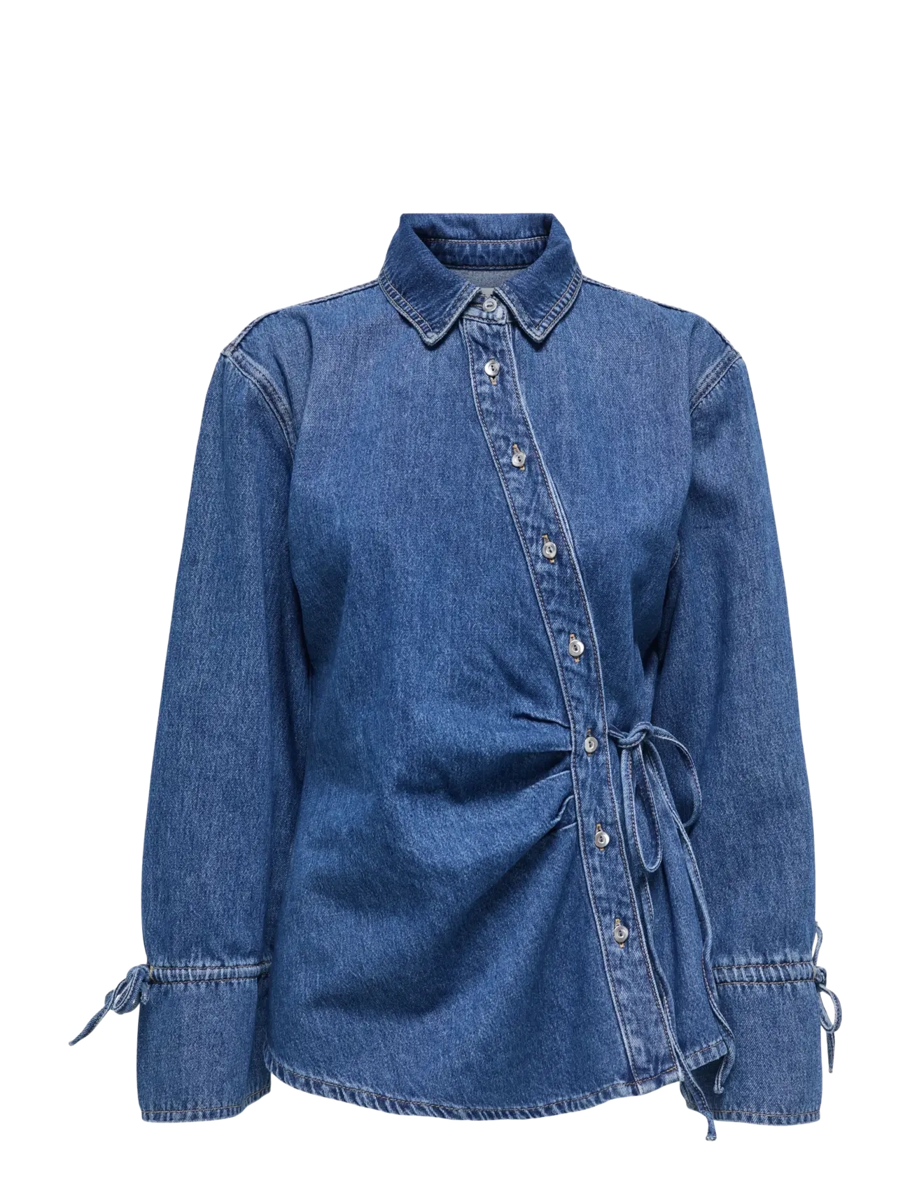 ONLY ONLSMILLA LS ASYM TIE SHIRT DNM CS SIK - Bluser & Skjorter - MEDIUM BLUE DENIM / blue