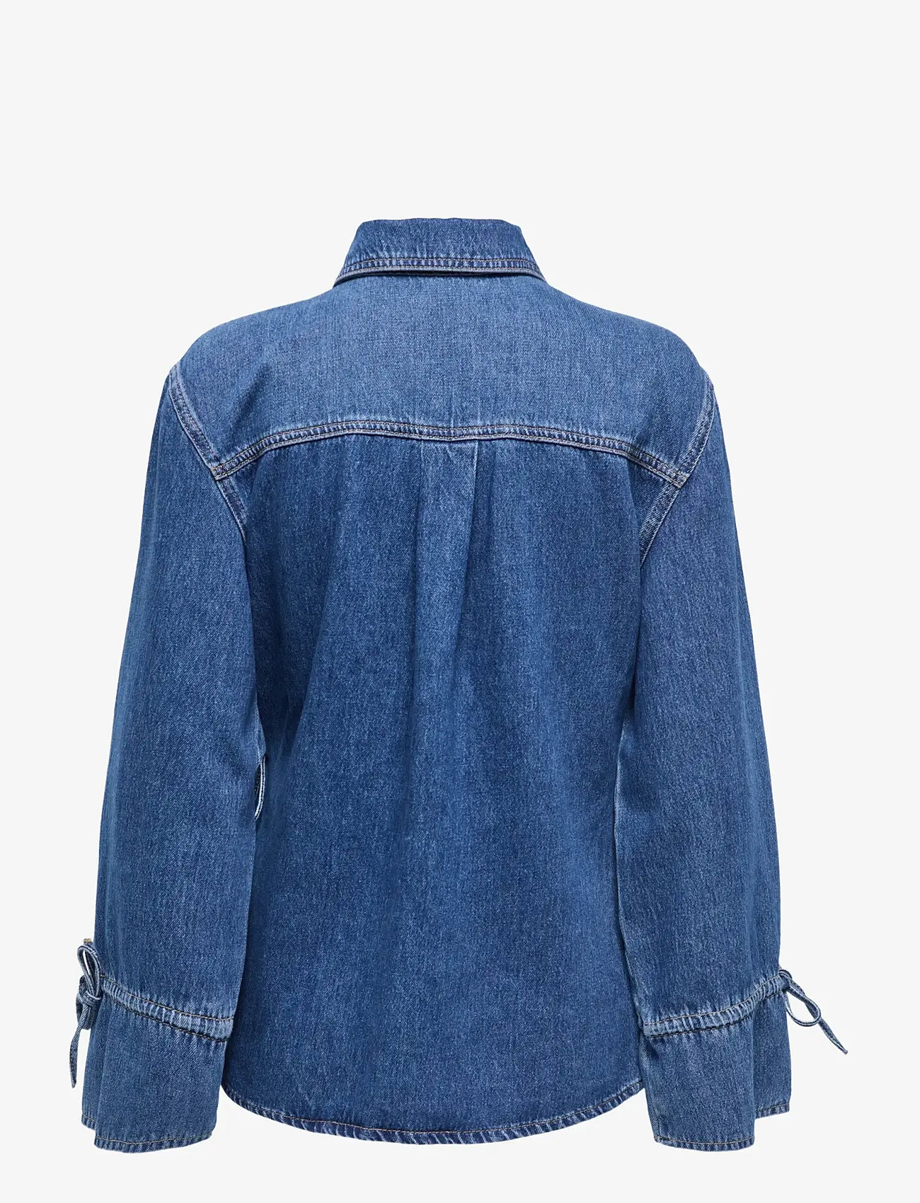 ONLY - ONLSMILLA LS ASYM TIE SHIRT DNM CS SIK - denimskjorter - medium blue denim - 2