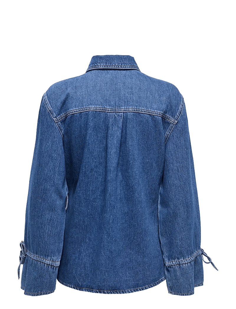 ONLY - ONLSMILLA LS ASYM TIE SHIRT DNM CS SIK - denimskjorter - medium blue denim - 2