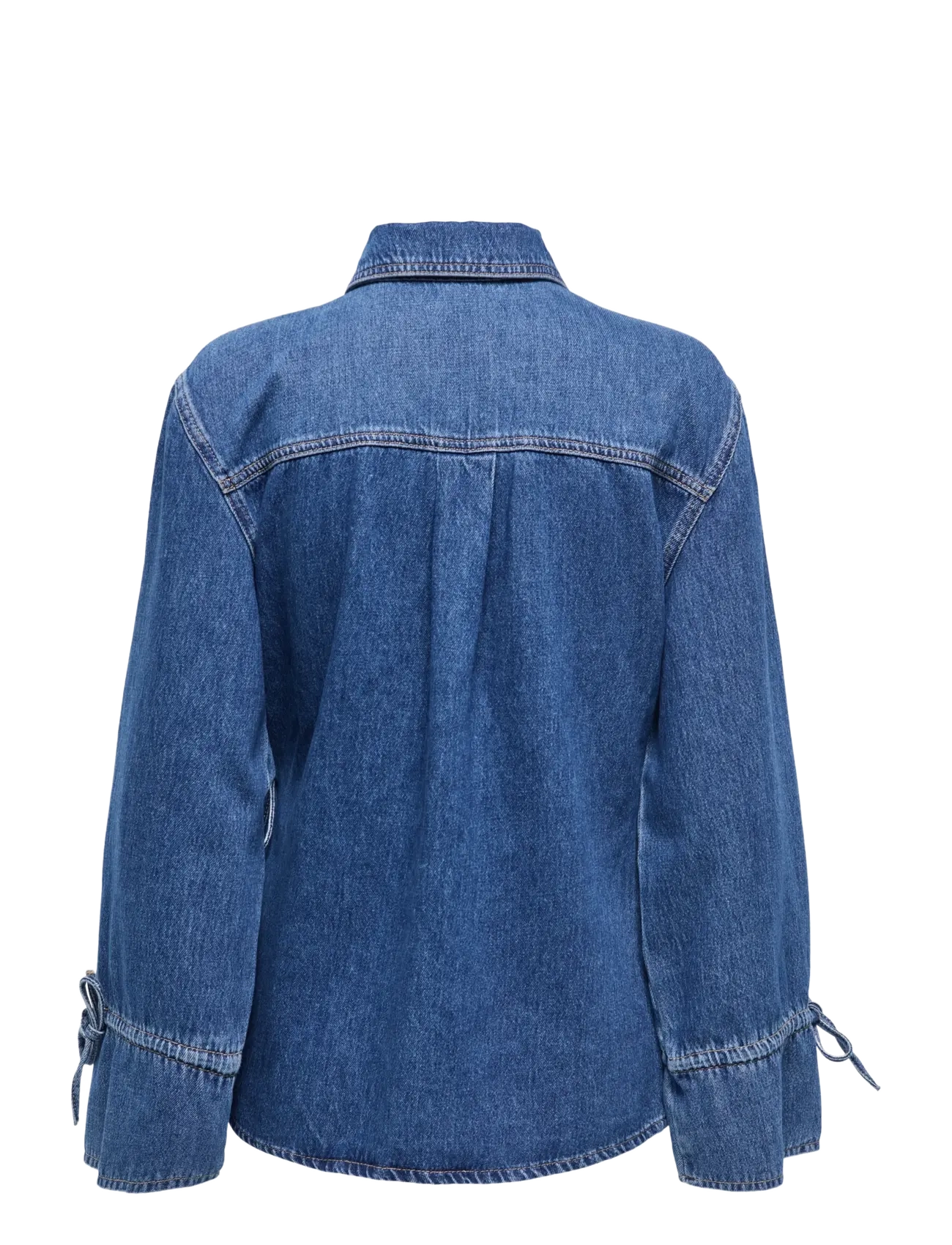 ONLY - ONLSMILLA LS ASYM TIE SHIRT DNM CS SIK - jeansskjortor - medium blue denim - 2