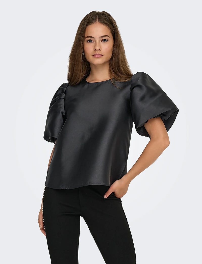 ONLY - ONLMANNY 2/4 HEAVY SATIN TOP WVN CS - lühikeste varrukatega pluusid - black - 4
