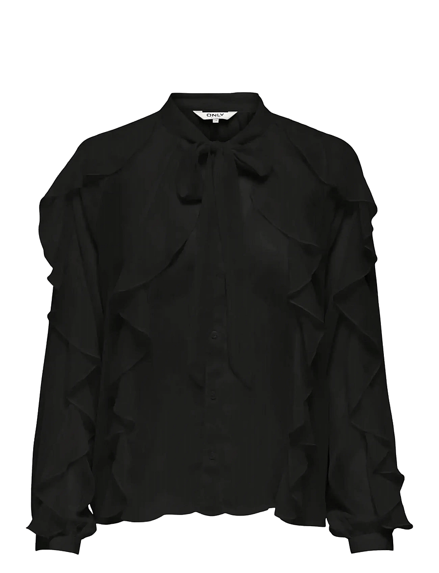 ONLY - ONLTARYN LS ROMANTIC RUFFLE BLOUSE WVN - långärmade blusar - black - 0