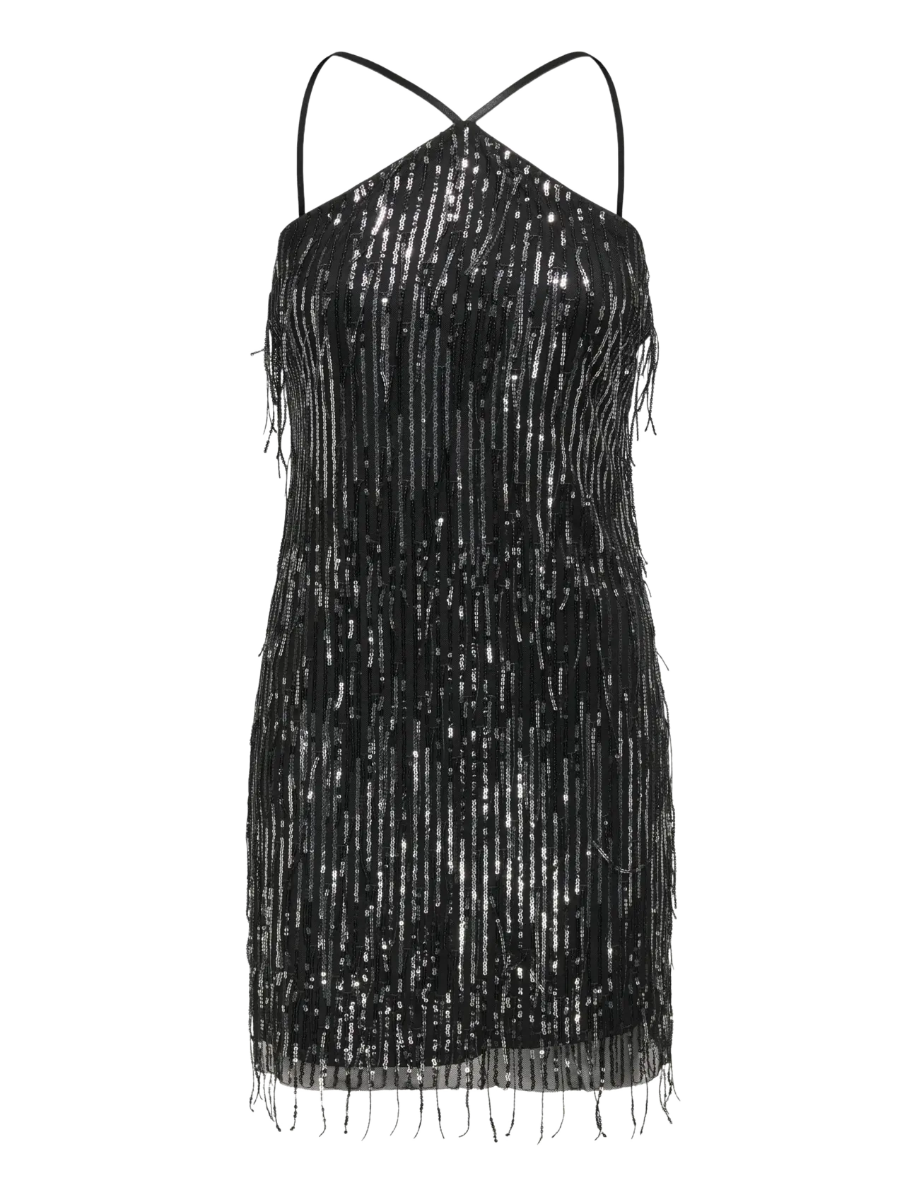 ONLY ONLSPACY SL HALTERNECK SEQUINS DRESS WVN - Kurze Kleider - BLACK / black