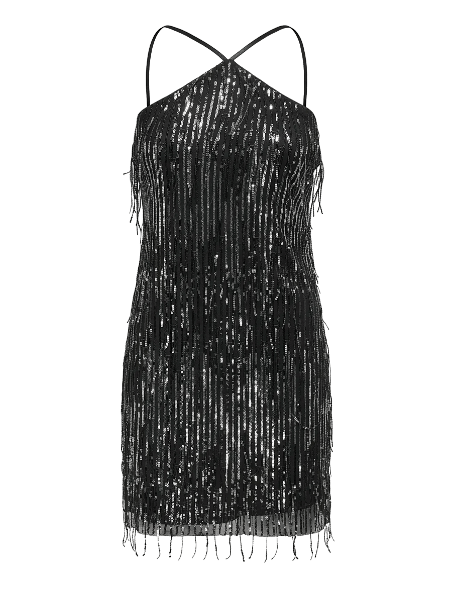 ONLY - ONLSPACY SL HALTERNECK SEQUINS DRESS WVN - paillettenkleider - black - 0