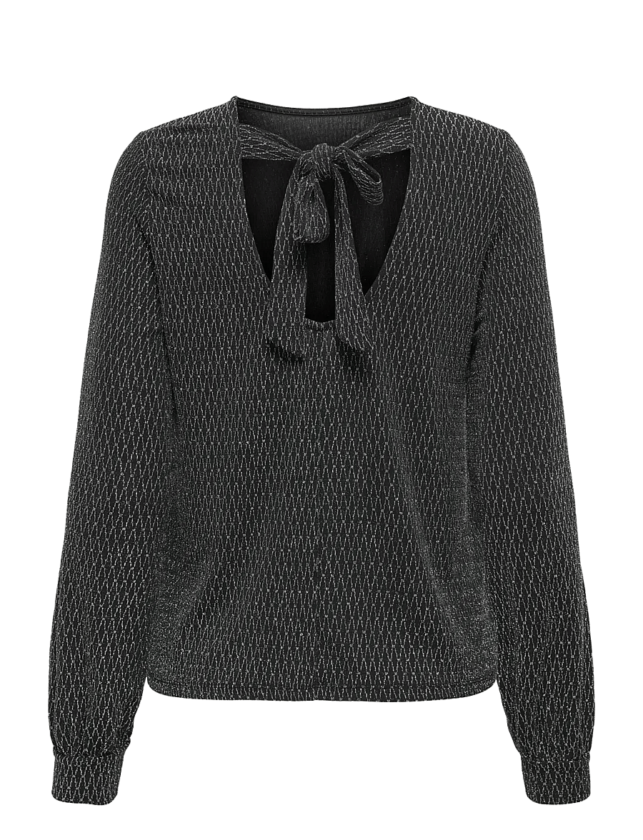 ONLY - ONLCAROL L/S GLITTER BOW TOP BOX JRS - langärmelige blusen - black - 2