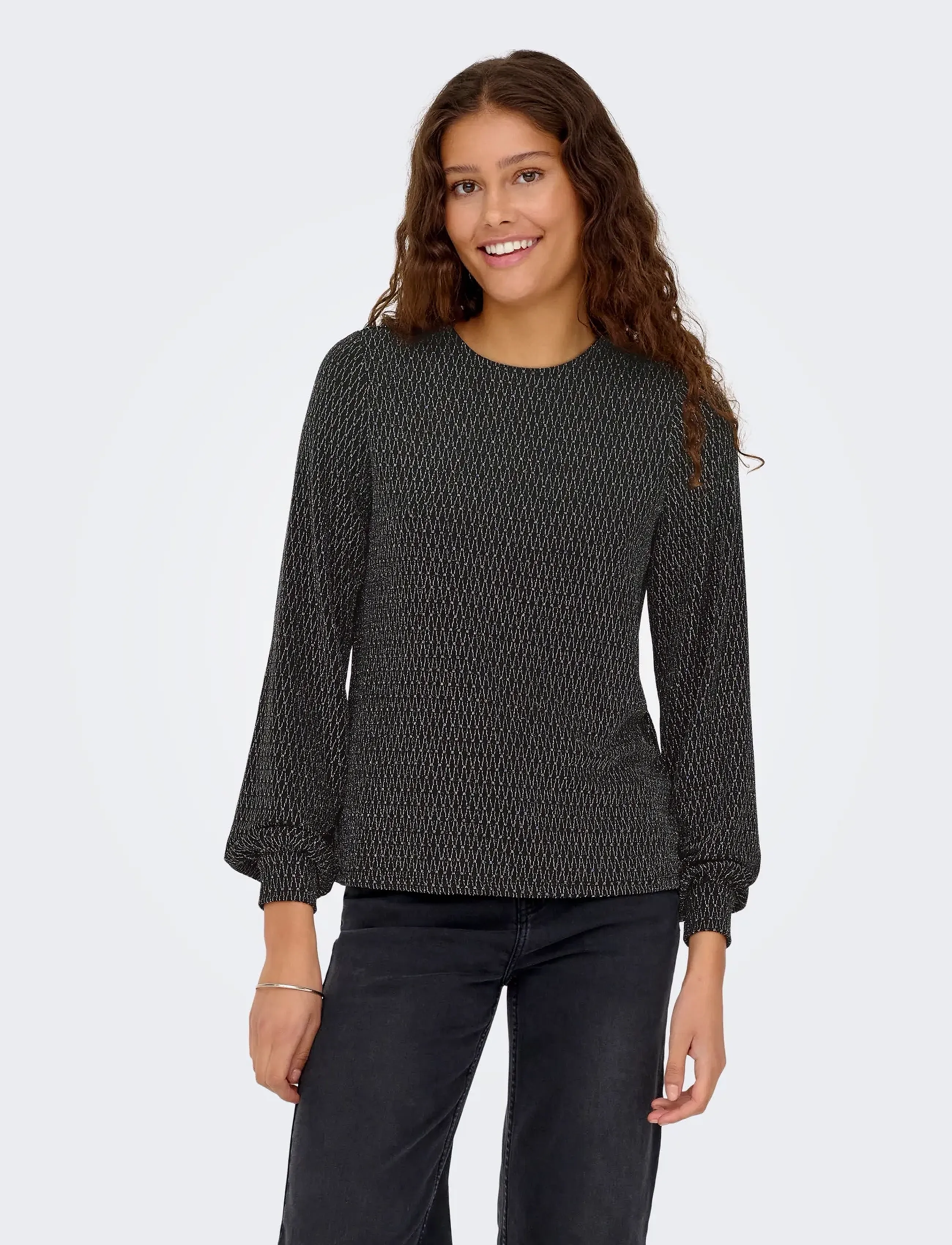 ONLY Onlcarol L/S Glitter Bow Top Box Jrs, Kvinder, Glitter Langærmet Top, Sort, Str: XS
