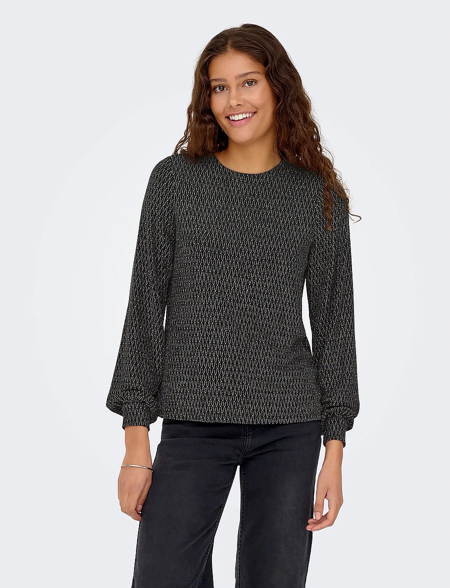 ONLY - ONLCAROL L/S GLITTER BOW TOP BOX JRS - langärmelige blusen - black - 0
