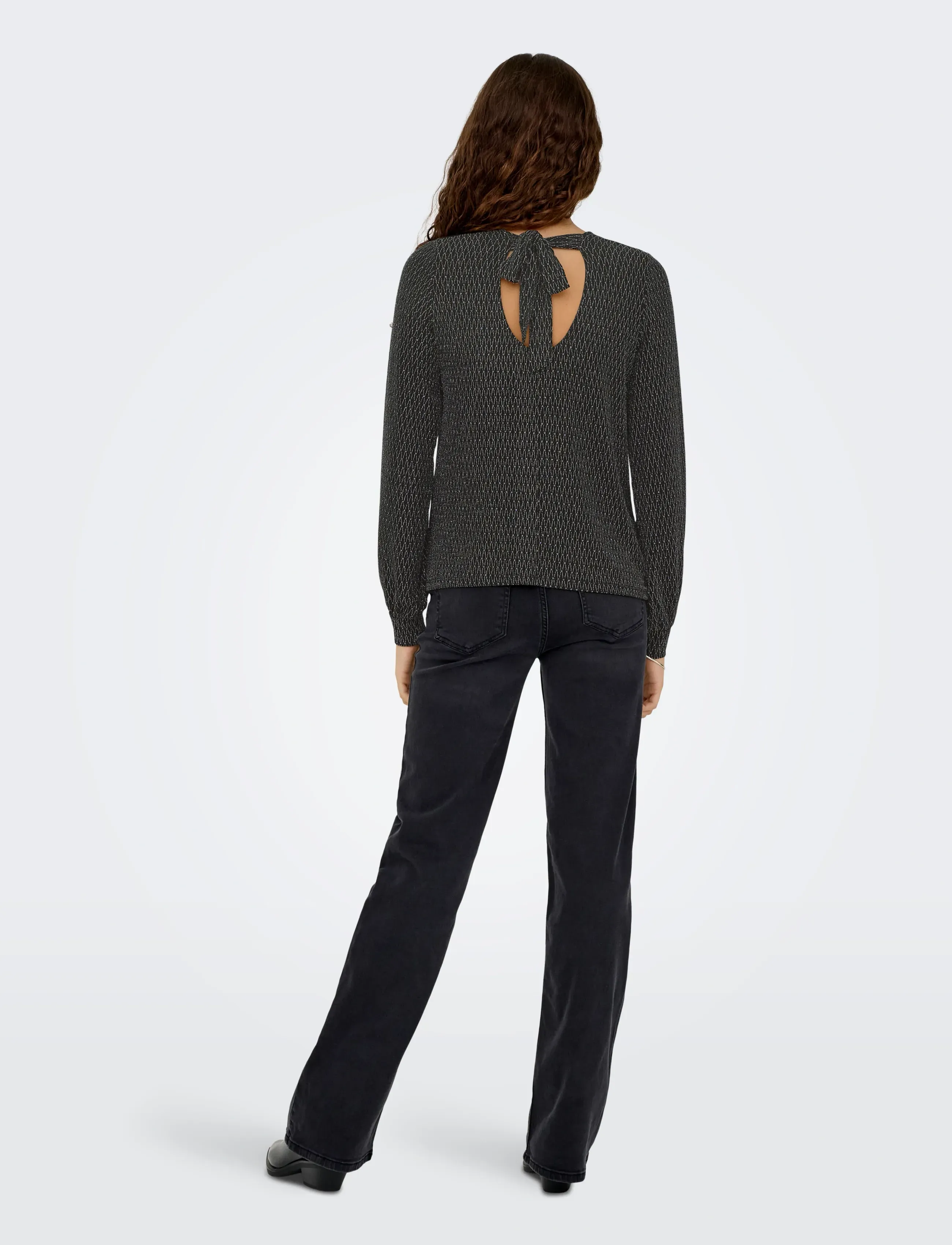 ONLY - ONLCAROL L/S GLITTER BOW TOP BOX JRS - pikkade varrukatega pluusid - black - 3