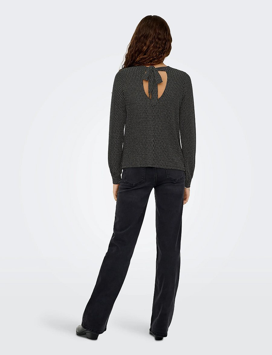 ONLY - ONLCAROL L/S GLITTER BOW TOP BOX JRS - langärmelige blusen - black - 3
