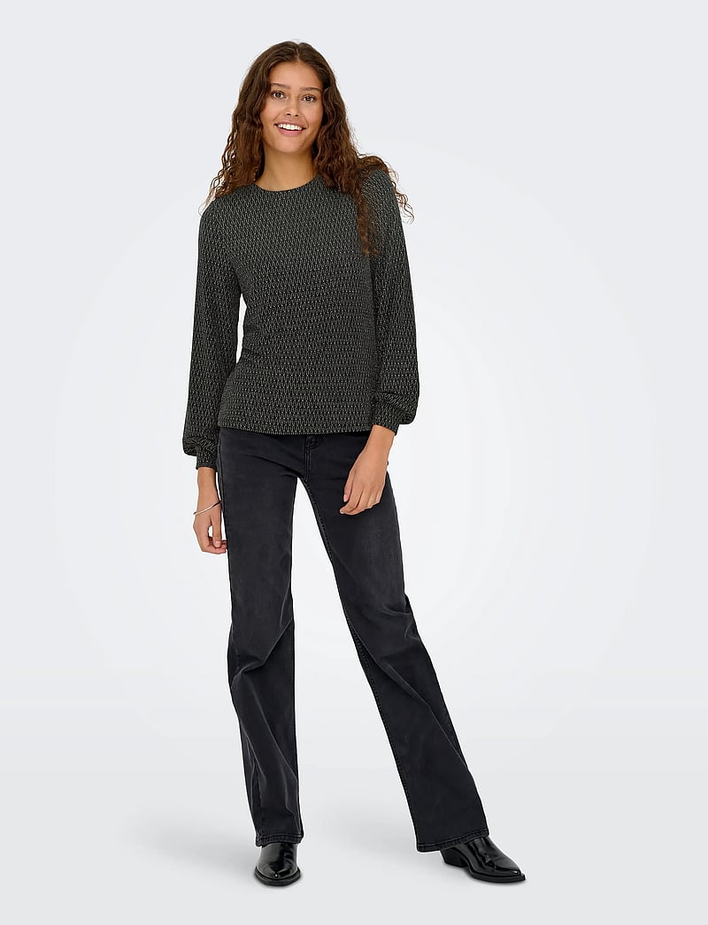 ONLY - ONLCAROL L/S GLITTER BOW TOP BOX JRS - langärmlige blusen - black - 5