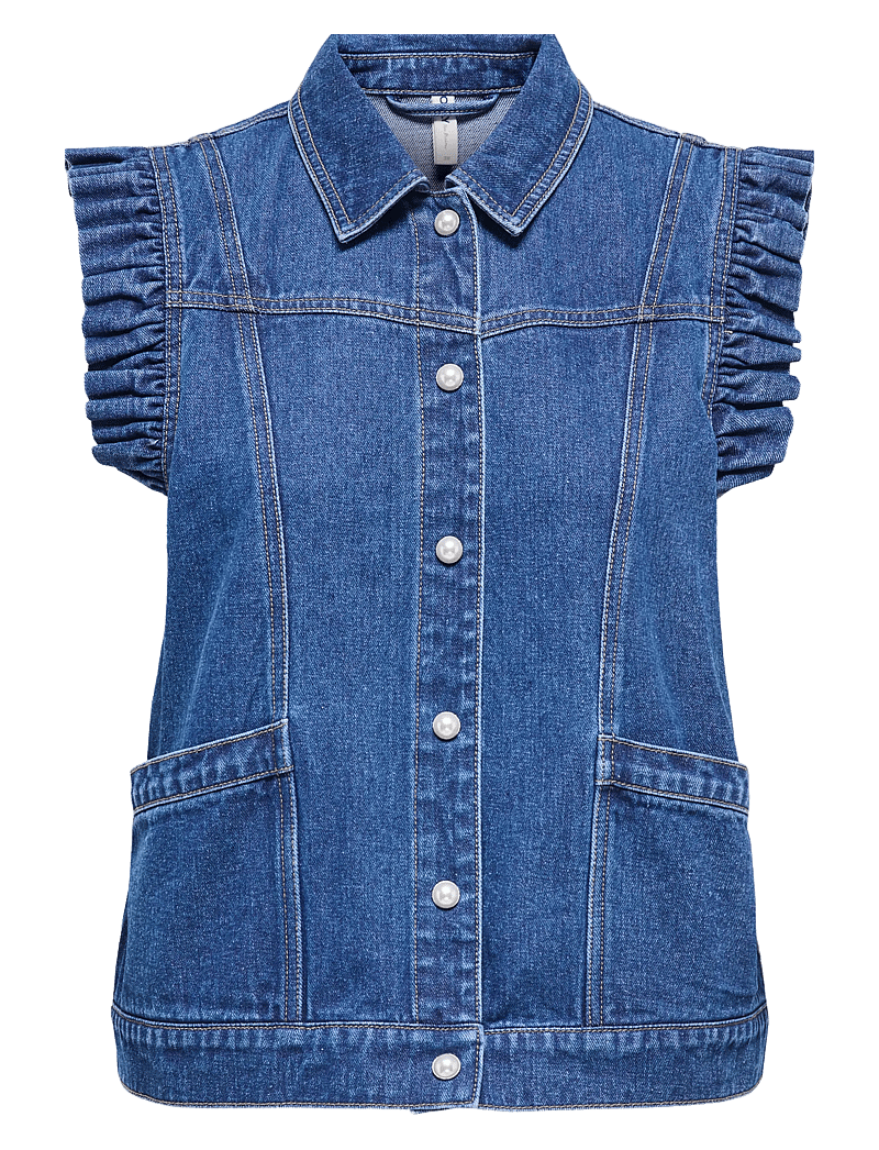 ONLY - ONLKENNEDY SL DNM FRILL WAISTCOAT BJ - denim-westen - medium blue denim - 0