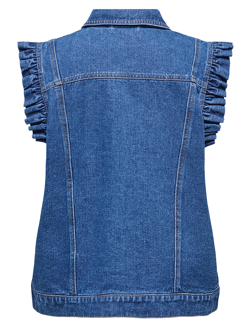 ONLY - ONLKENNEDY SL DNM FRILL WAISTCOAT BJ - denim-westen - medium blue denim - 1