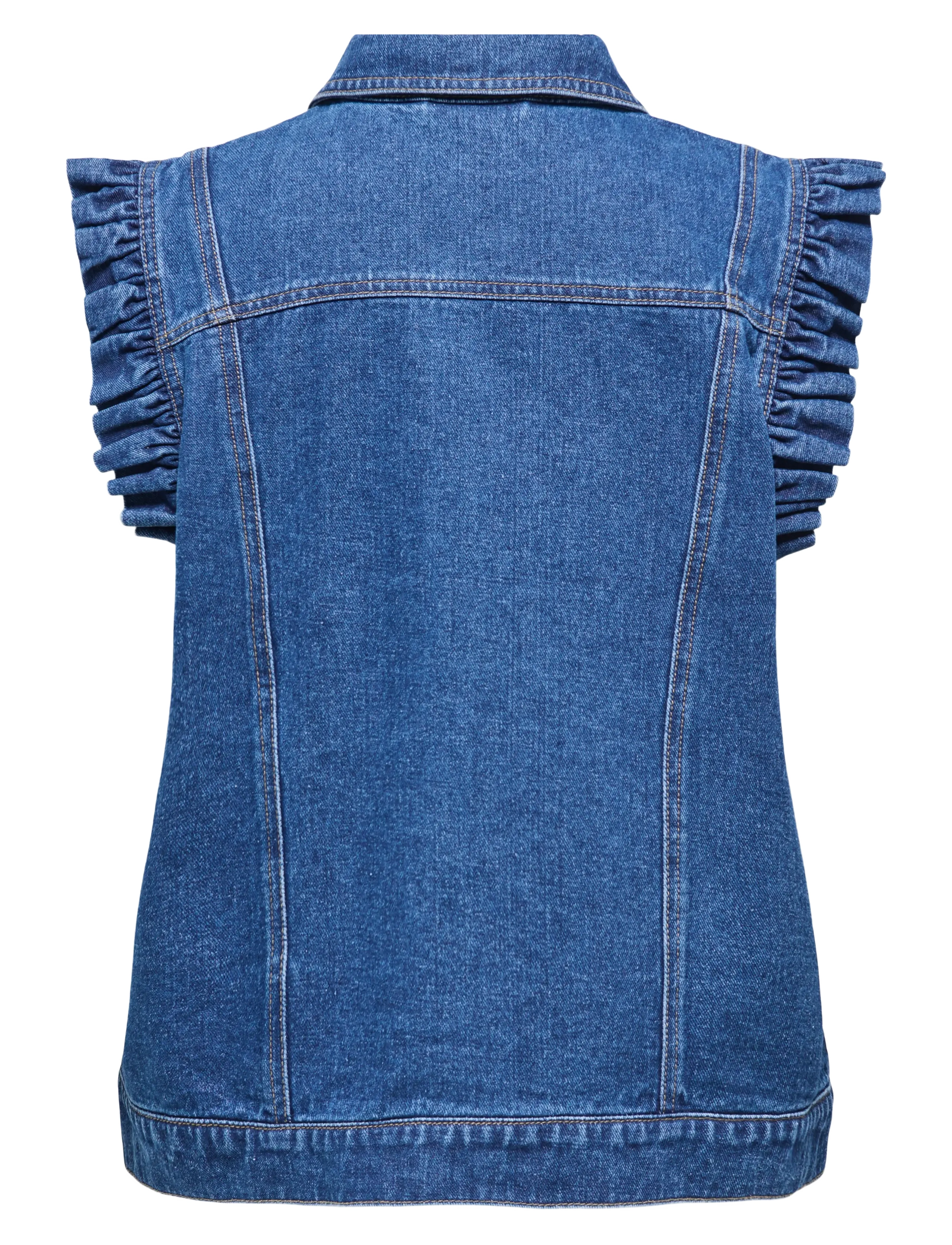 ONLY - ONLKENNEDY SL DNM FRILL WAISTCOAT BJ - medium blue denim - 1