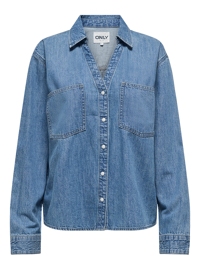 ONLY - ONLWAVE LS V-NECK DNM SHIRT AKM - denimskjorter - medium blue denim - 0