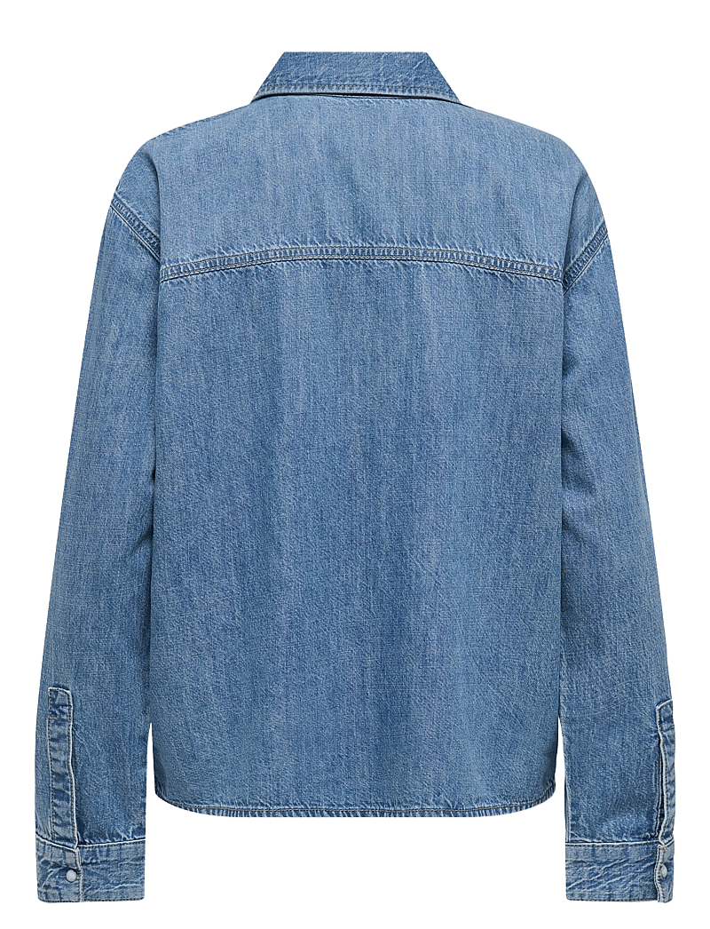 ONLY - ONLWAVE LS V-NECK DNM SHIRT AKM - denimskjorter - medium blue denim - 1