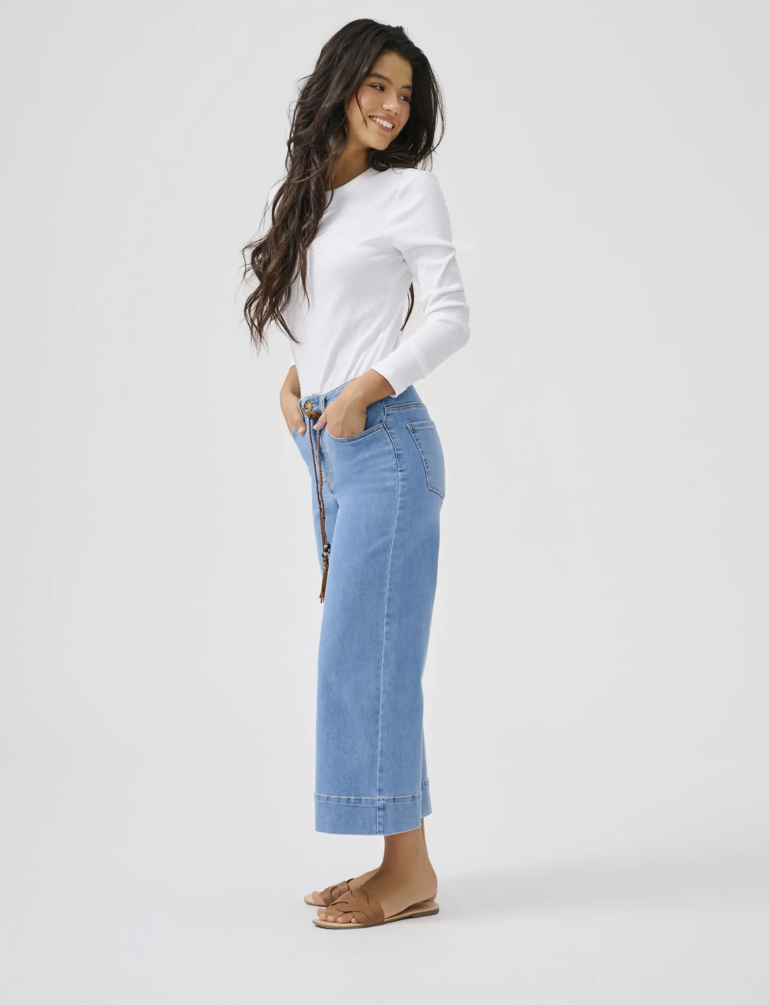 ONLY Onlmadison Hw Belt Wd Crp Dnm Gua165Noos, Kvinder, Højtaljede Brede Ben Cropped Jeans Med Bælte, Blå, Str: 30 x 30