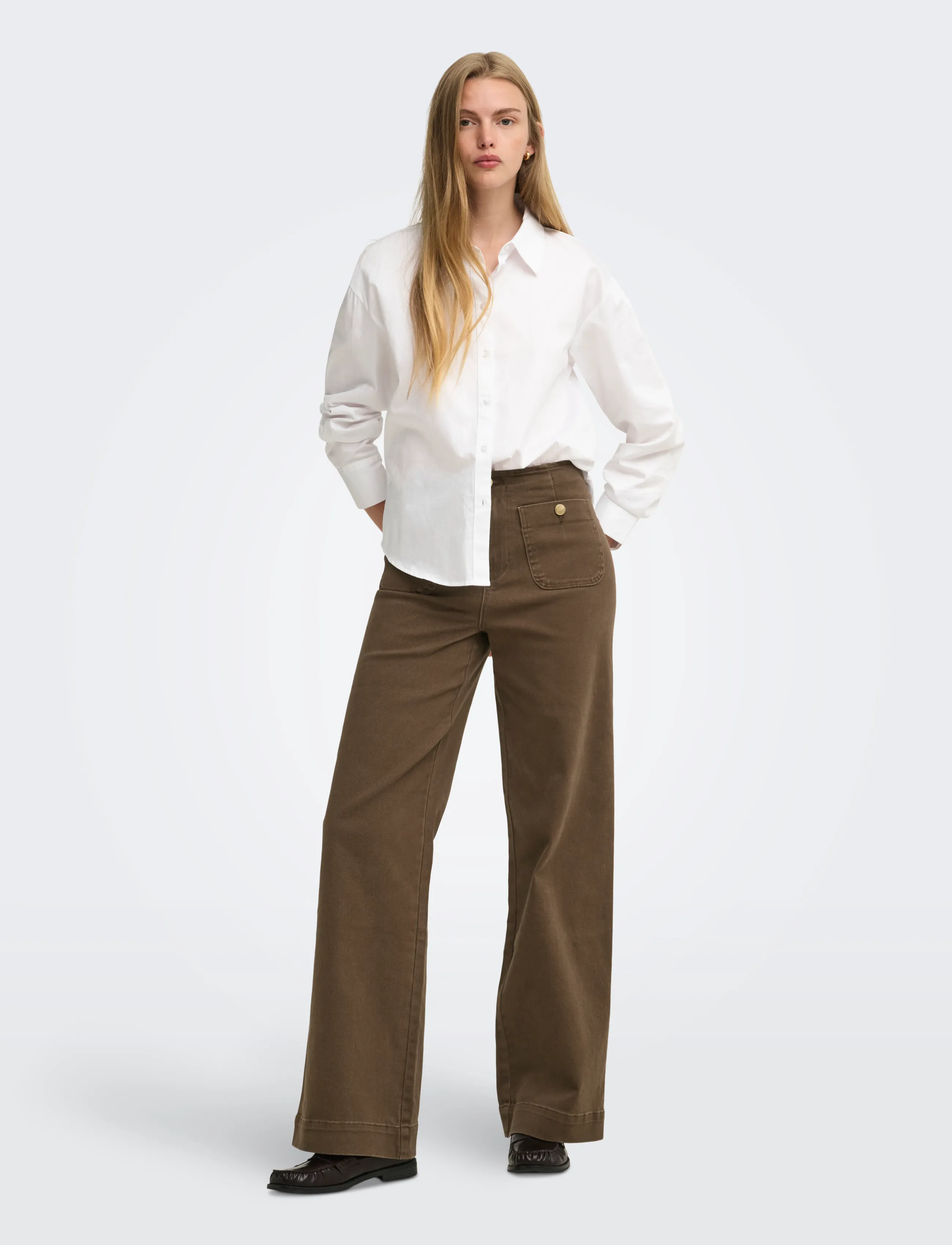 ONLY - ONLMADELINE HW WIDE POCKET COLOR PNT - chocolate martini - 4