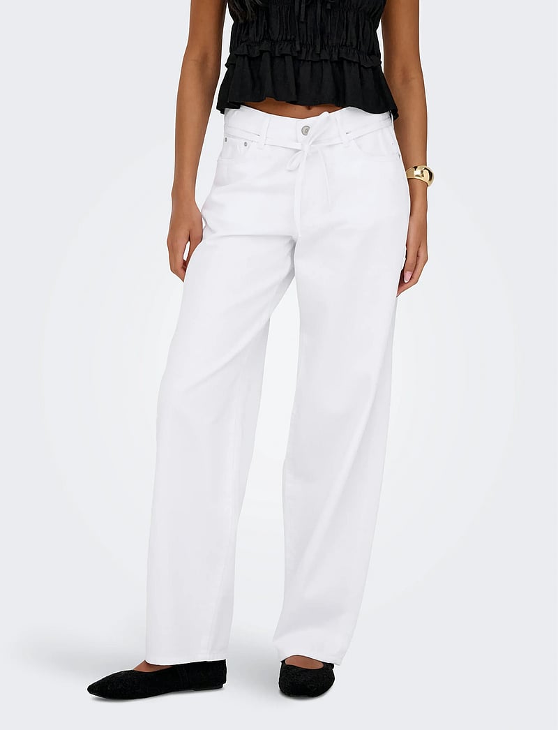 ONLY - ONLGIANNA MW STRAIGHT DOT211 DNM NOOS - wide leg jeans - white denim - 0