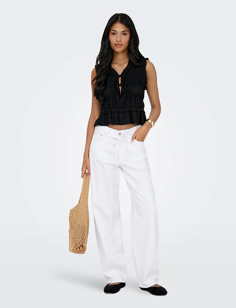 ONLY - ONLGIANNA MW STRAIGHT DOT211 DNM NOOS - wide leg jeans - white denim - 4