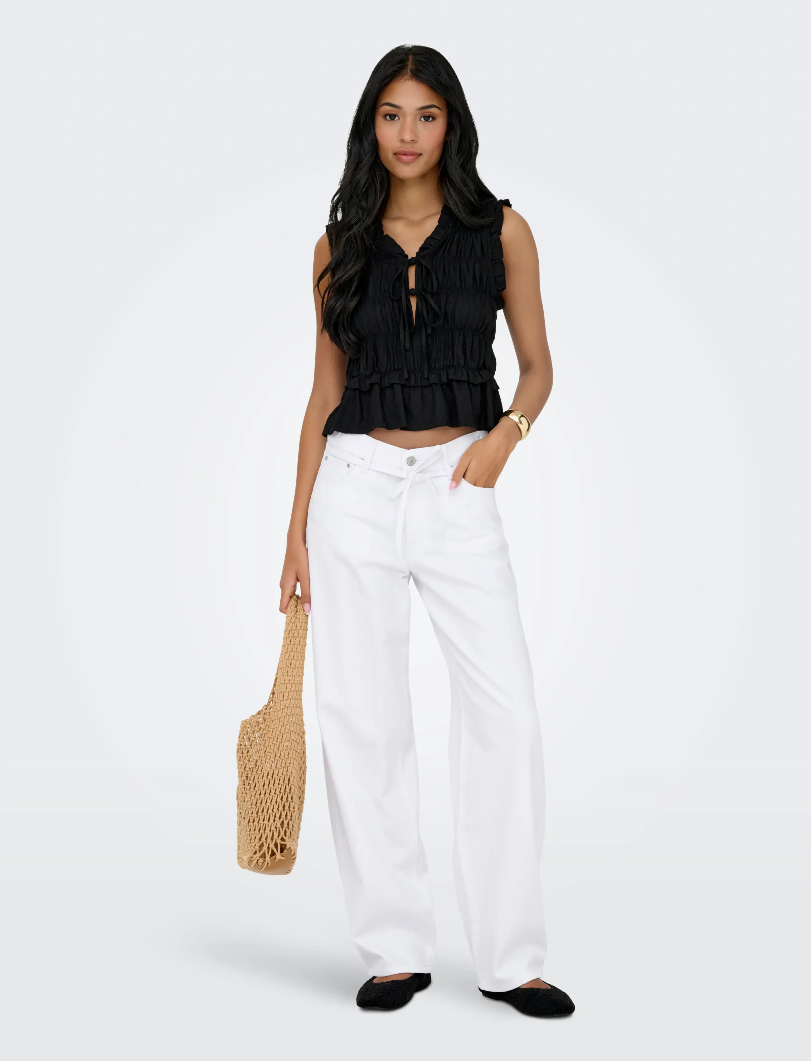 ONLY - ONLGIANNA MW STRAIGHT DOT DNM NOOS - hosen mit weitem bein - white denim - 4
