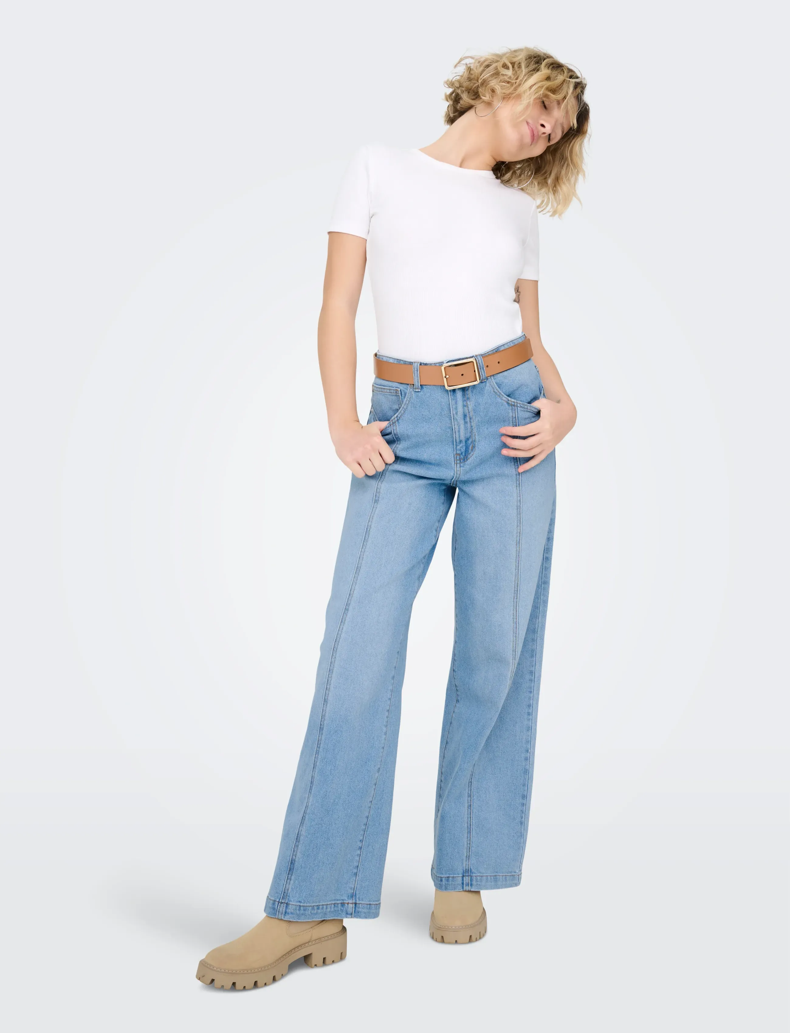 ONLY - ONLHOPE HW WIDE PINTUCK DNM MAE2655 - vide jeans - light blue denim - 4