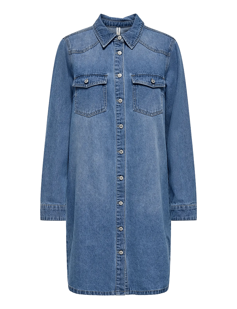 ONLY - ONLLISA L/S DNM DRESS GUA - skjortklänningar - medium blue denim - 0