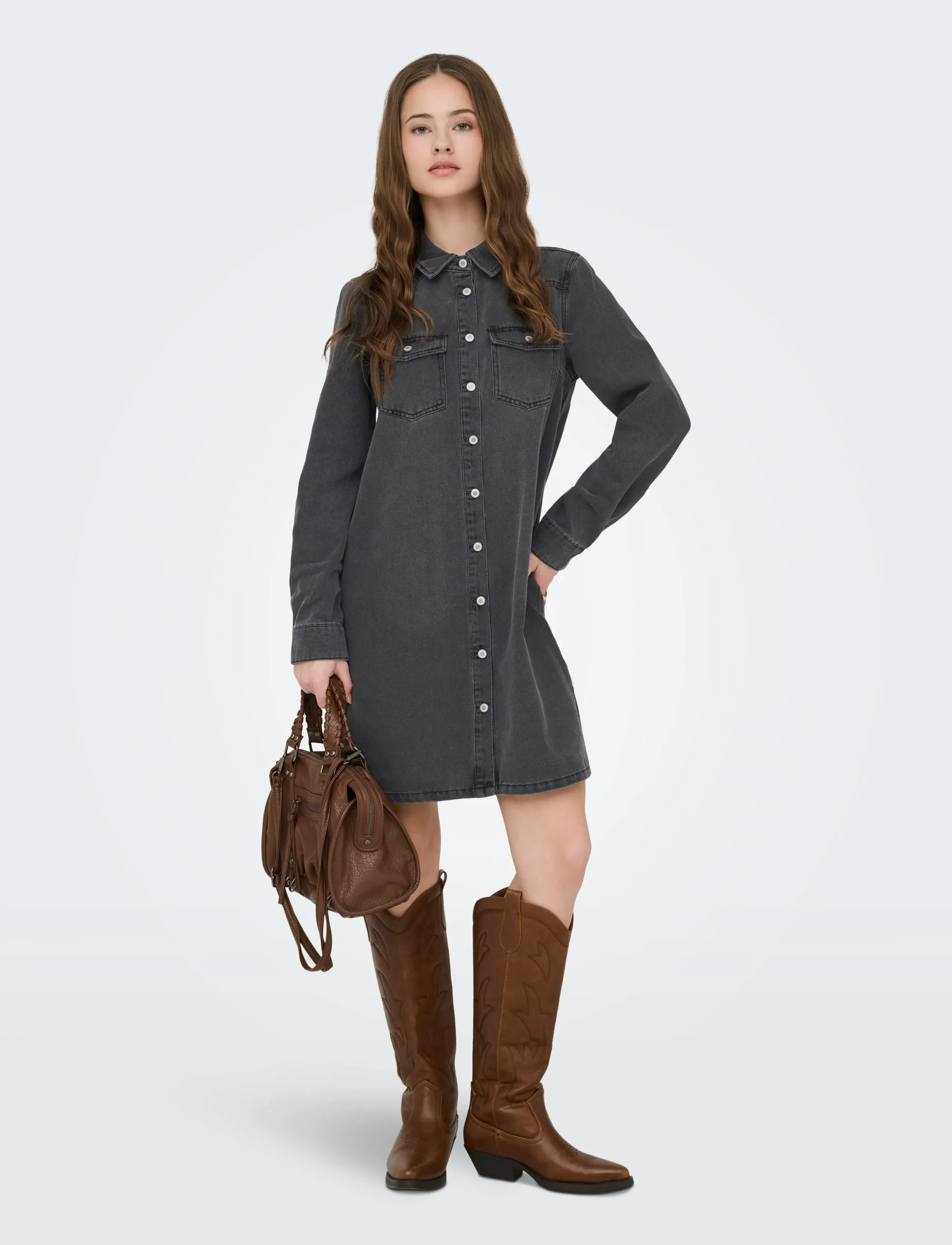 ONLY - ONLLISA L/S DNM DRESS GUA - skjortekjoler - washed black - 4
