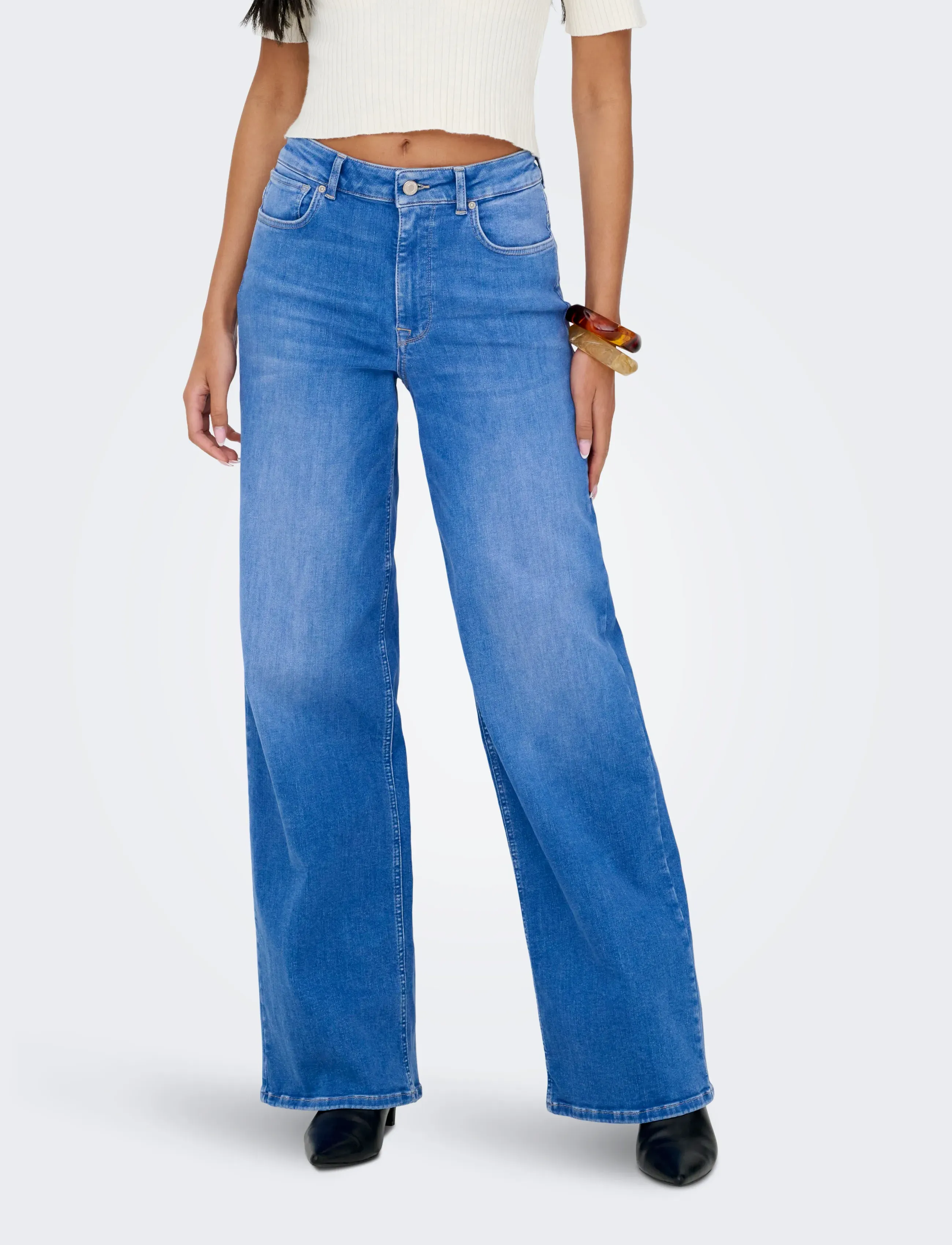 ONLY Onlmadison Blush Hw Wide Dnm Rea262 Noos, Kvinder, Højtaljede Wide Leg Jeans, Blå, Str: M x 34