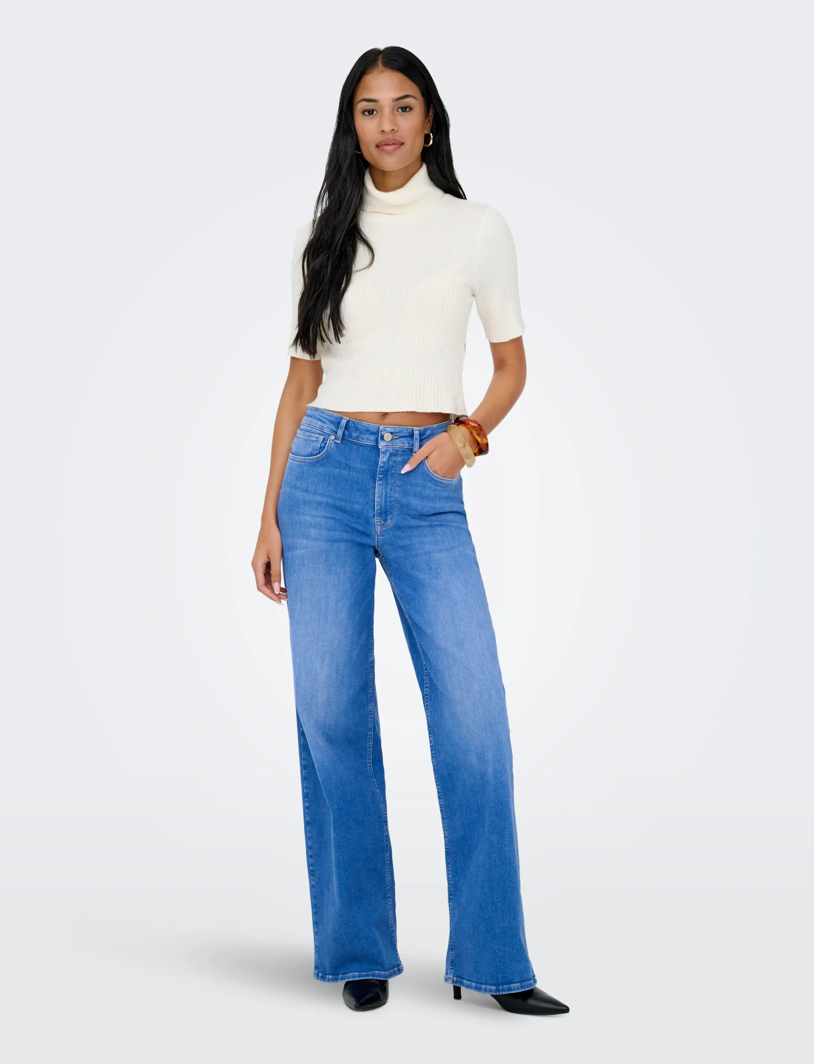 ONLY - ONLMADISON BLUSH HW WIDE DNM REA262 NOOS - hosen mit weitem bein - special bright blue denim - 4