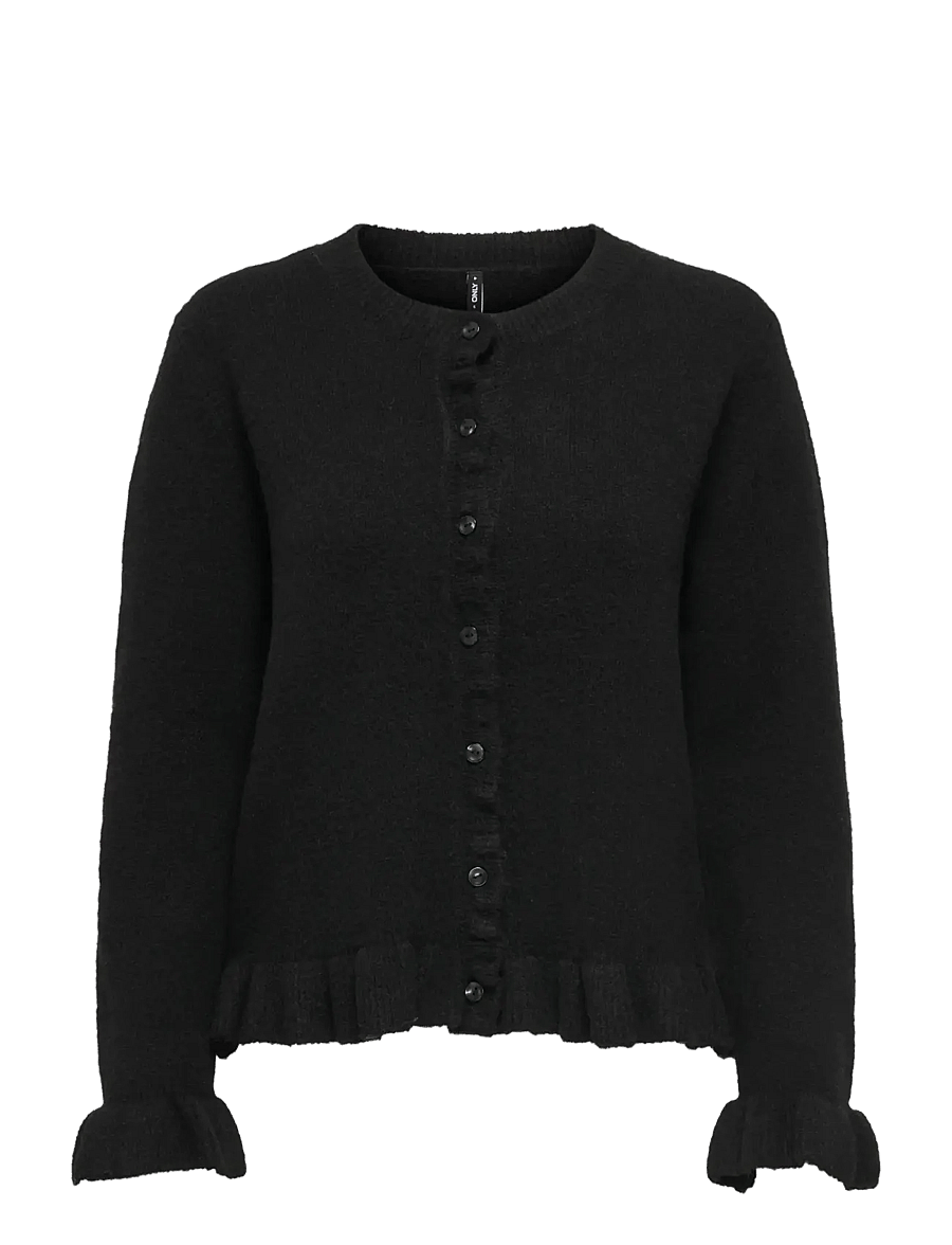ONLY - ONLRIMA LIFE LS FRIL BUTTO CARDI CS KNT - cardigans - black - 1