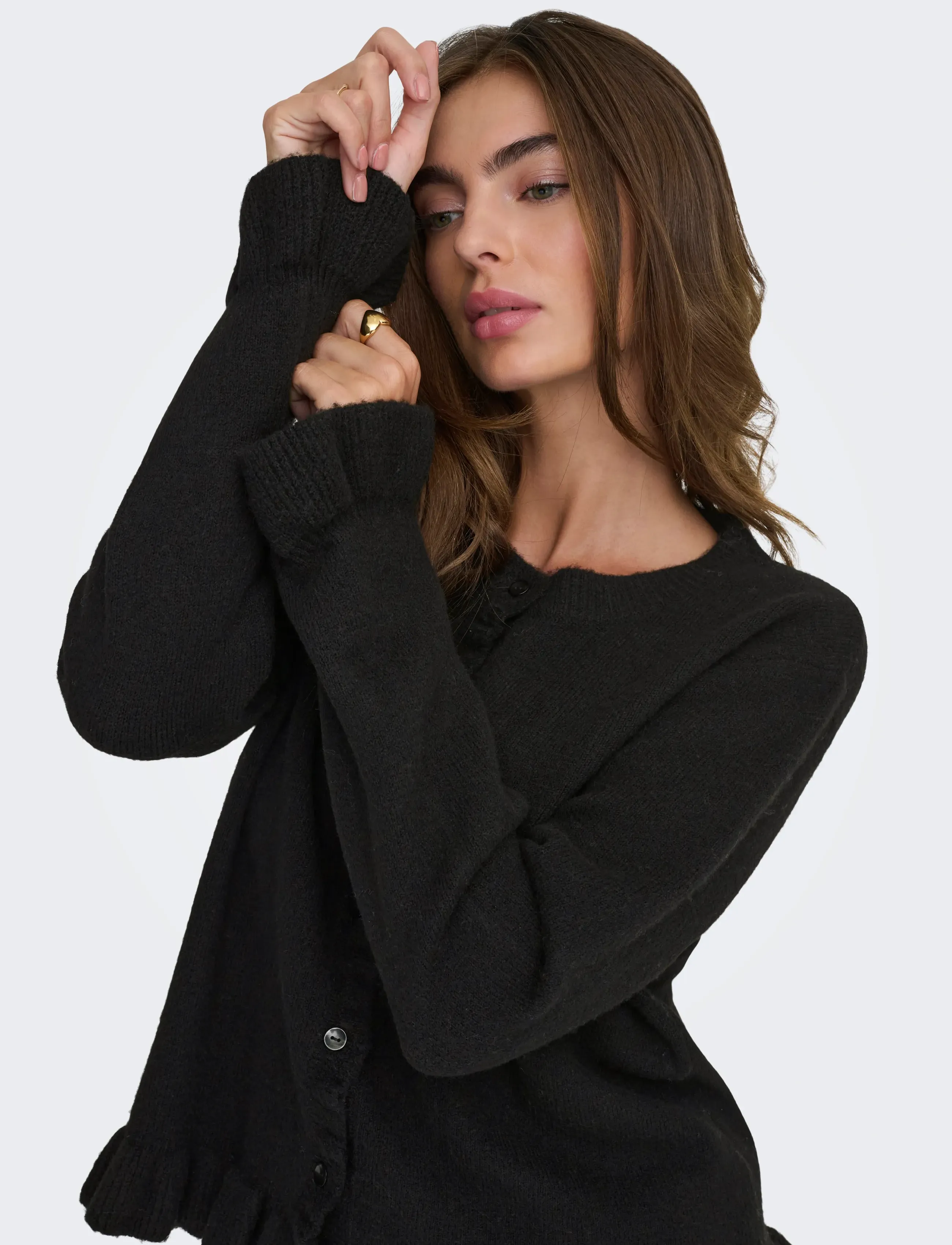 ONLY - ONLRIMA LIFE LS FRIL BUTTO CARDI CS KNT - cardigans - black - 4