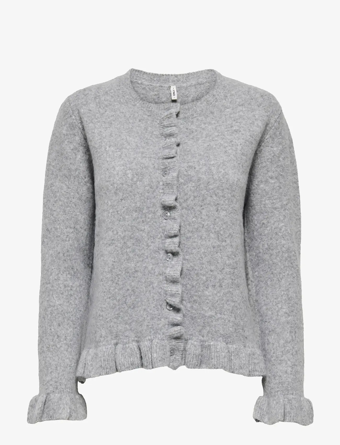 ONLY - ONLRIMA LIFE LS FRIL BUTTO CARDI CS KNT - cardigans - light grey melange - 1