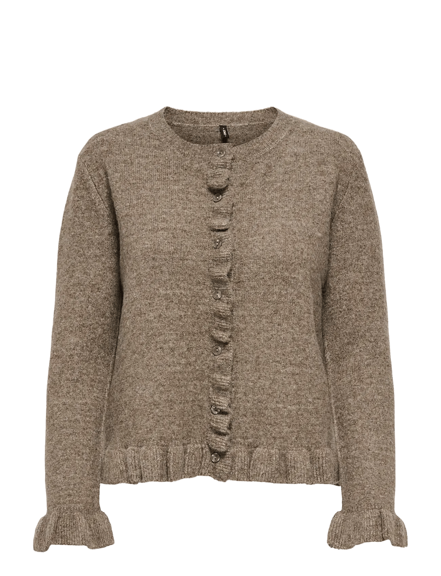 ONLY - ONLRIMA LIFE LS FRIL BUTTO CARDI CS KNT - cardigans - walnut - 1