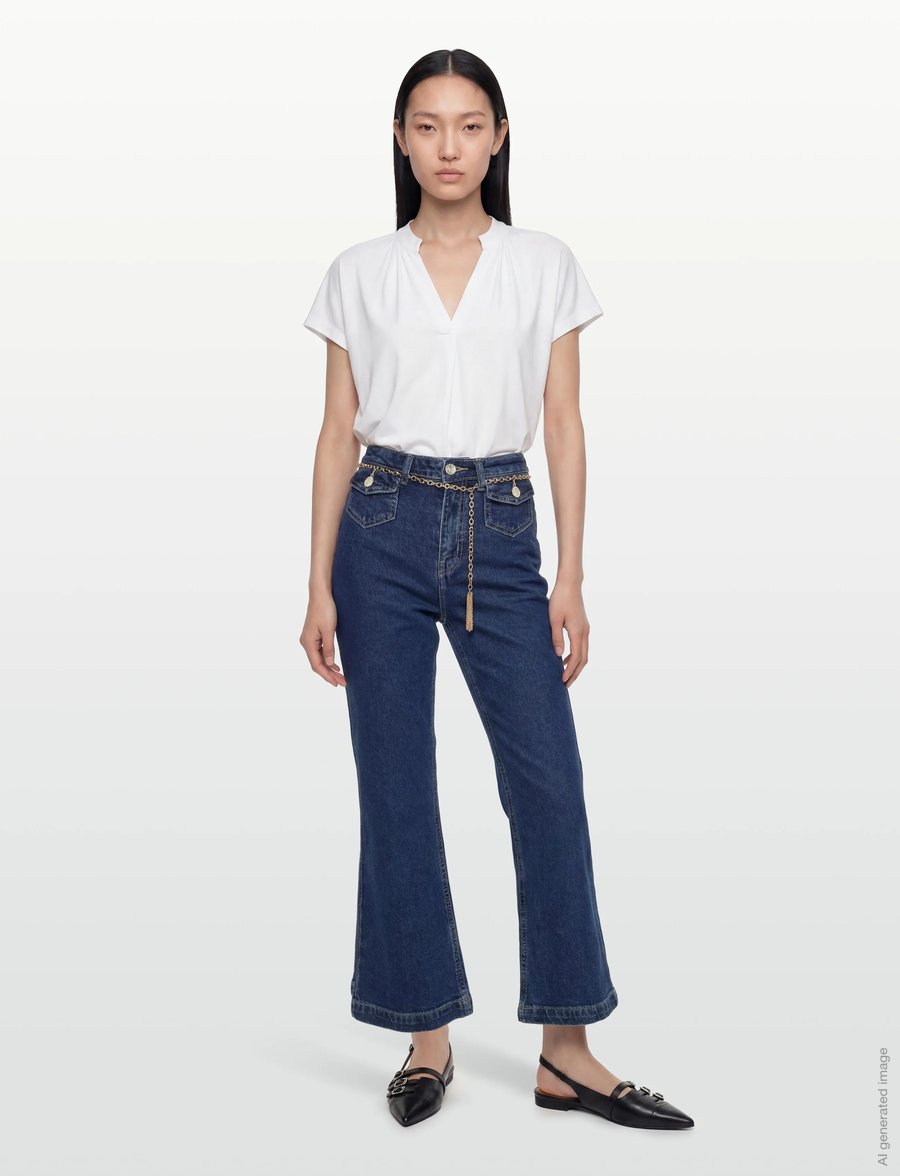 ONLY - ONLEMILY HW CROP FLARE BELT DNM MAE - flared jeans - medium blue denim - 0