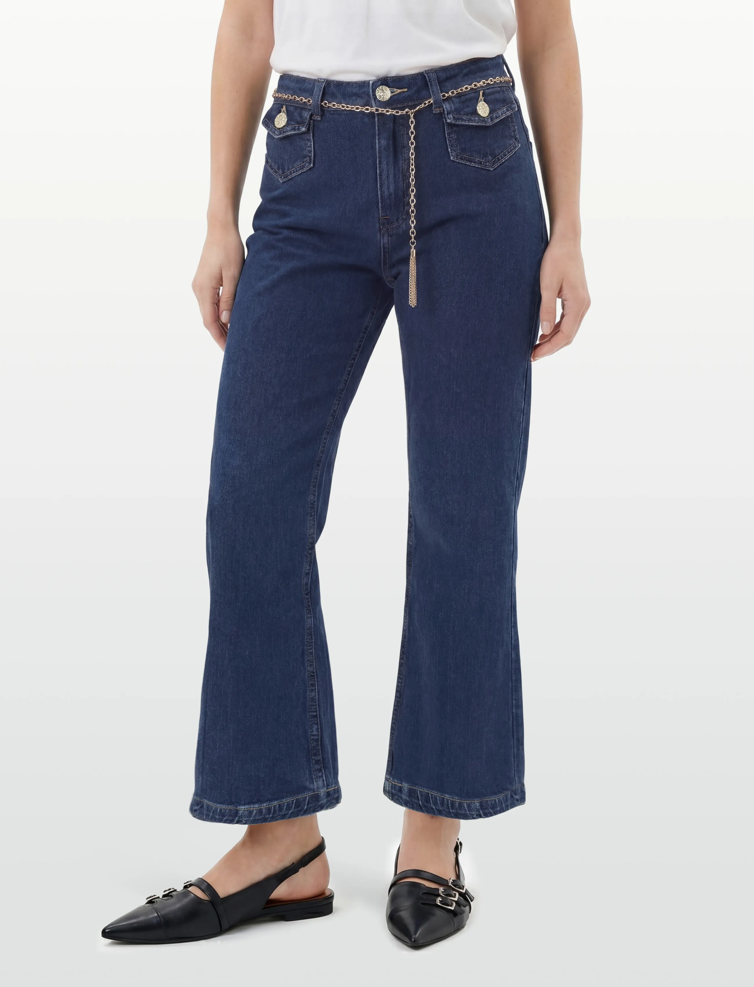 ONLY - ONLEMILY HW CROP FLARE BELT DNM MAE - flared jeans - medium blue denim - 3