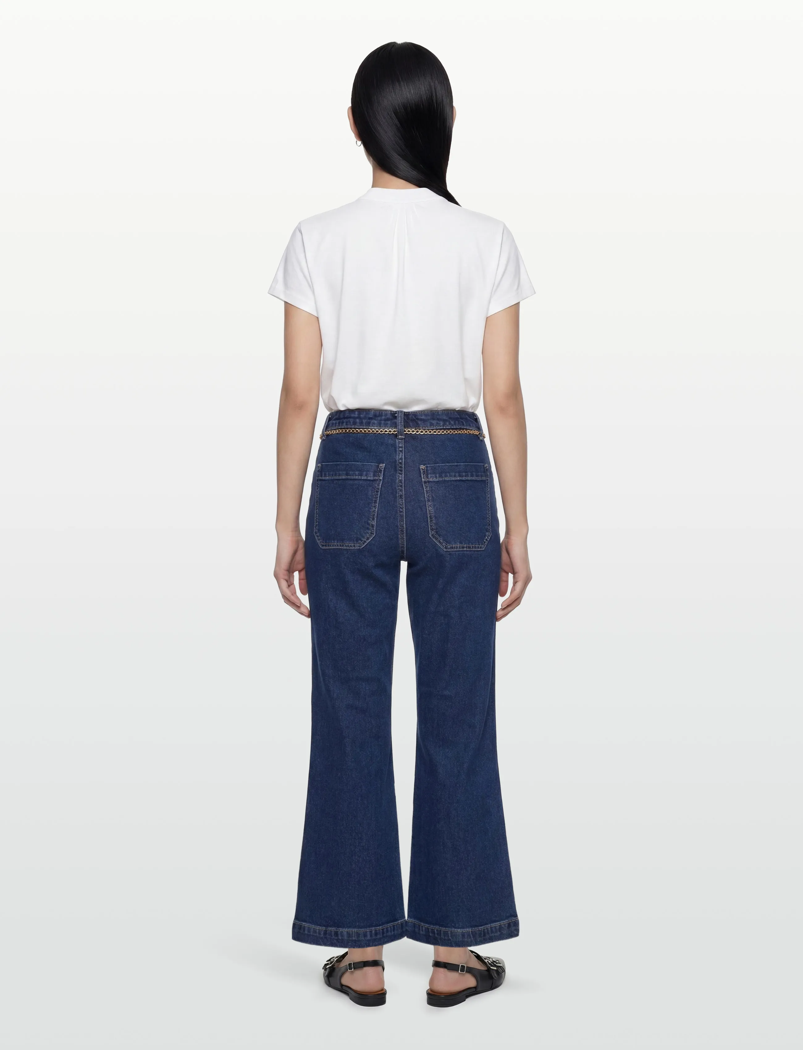 ONLY - ONLEMILY HW CROP FLARE BELT DNM MAE - flared jeans - medium blue denim - 4
