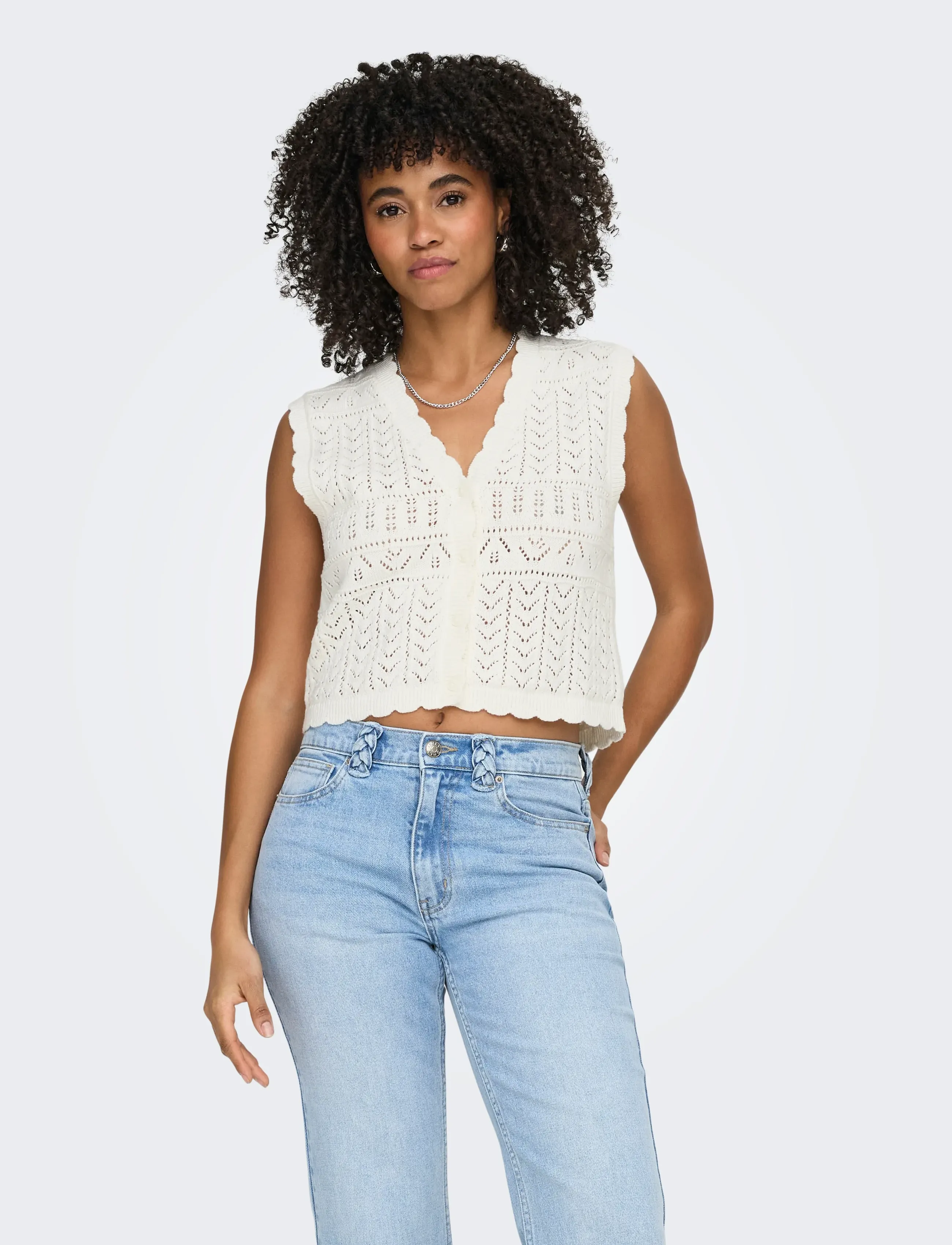 ONLY Onlirina V-Neck Button Vest Knt Noos, S, Cream, Veste > Strikkede Veste, Dame