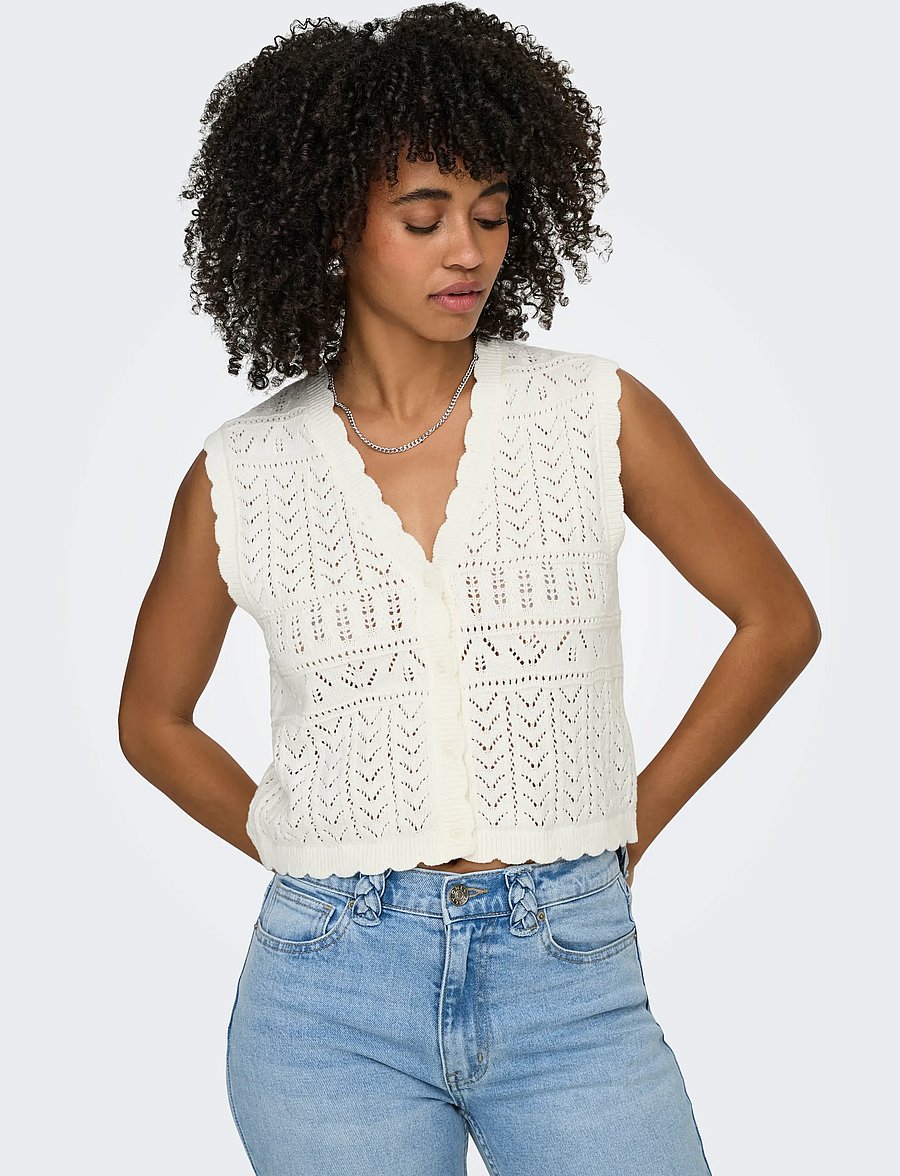 ONLY - ONLIRINA V-NECK BUTTON VEST KNT NOOS - strickwesten - cloud dancer - 5