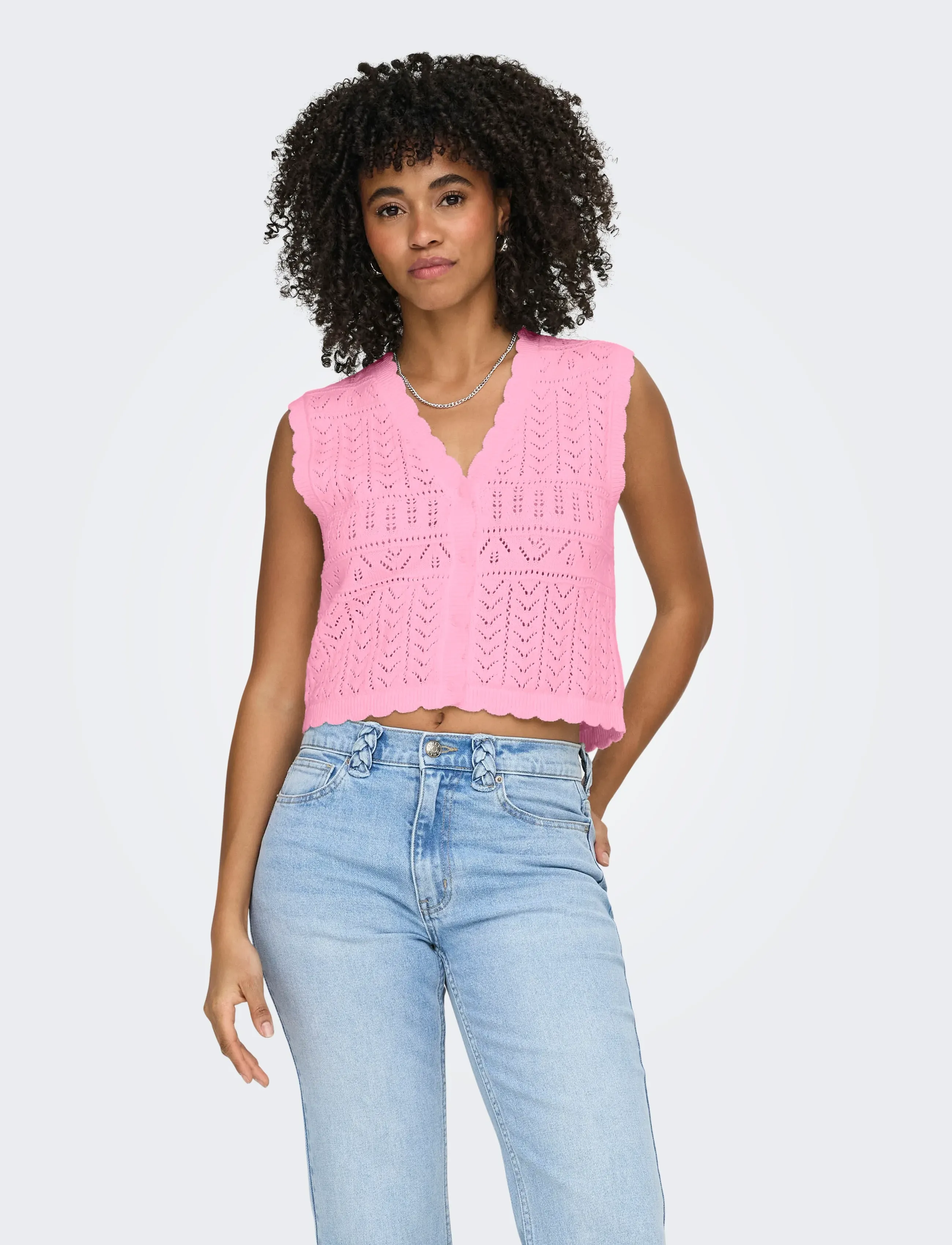 ONLY Onlirina V-Neck Button Vest Knt Noos, XL, Pink, Veste > Strikkede Veste, Dame