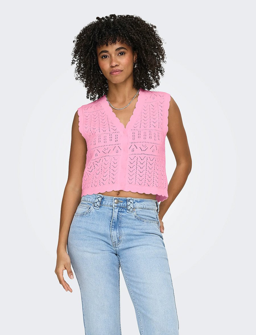 ONLY - ONLIRINA V-NECK BUTTON VEST KNT NOOS - strickwesten - prism pink - 0