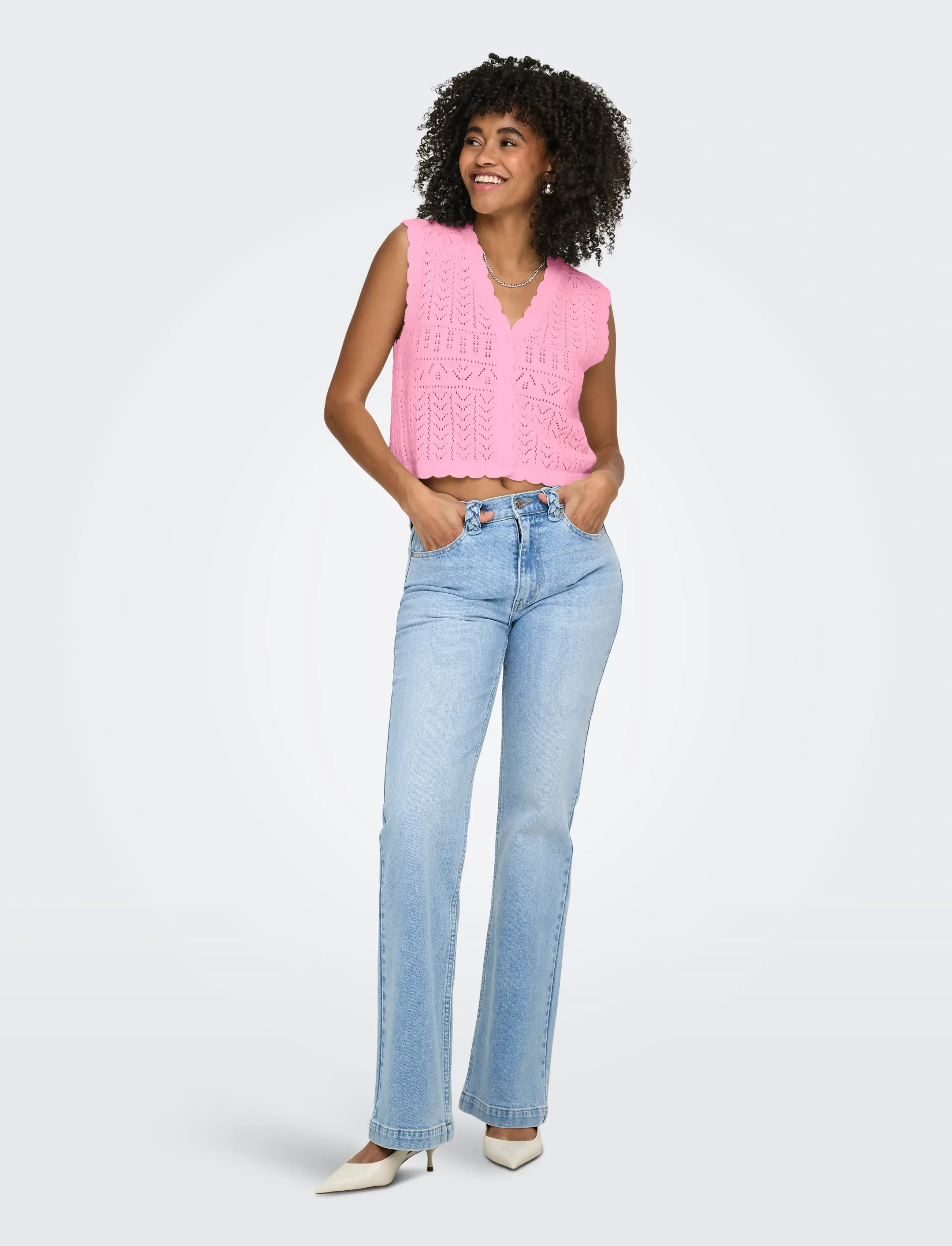 ONLY - ONLIRINA V-NECK BUTTON VEST KNT NOOS - knitted vests - prism pink - 4