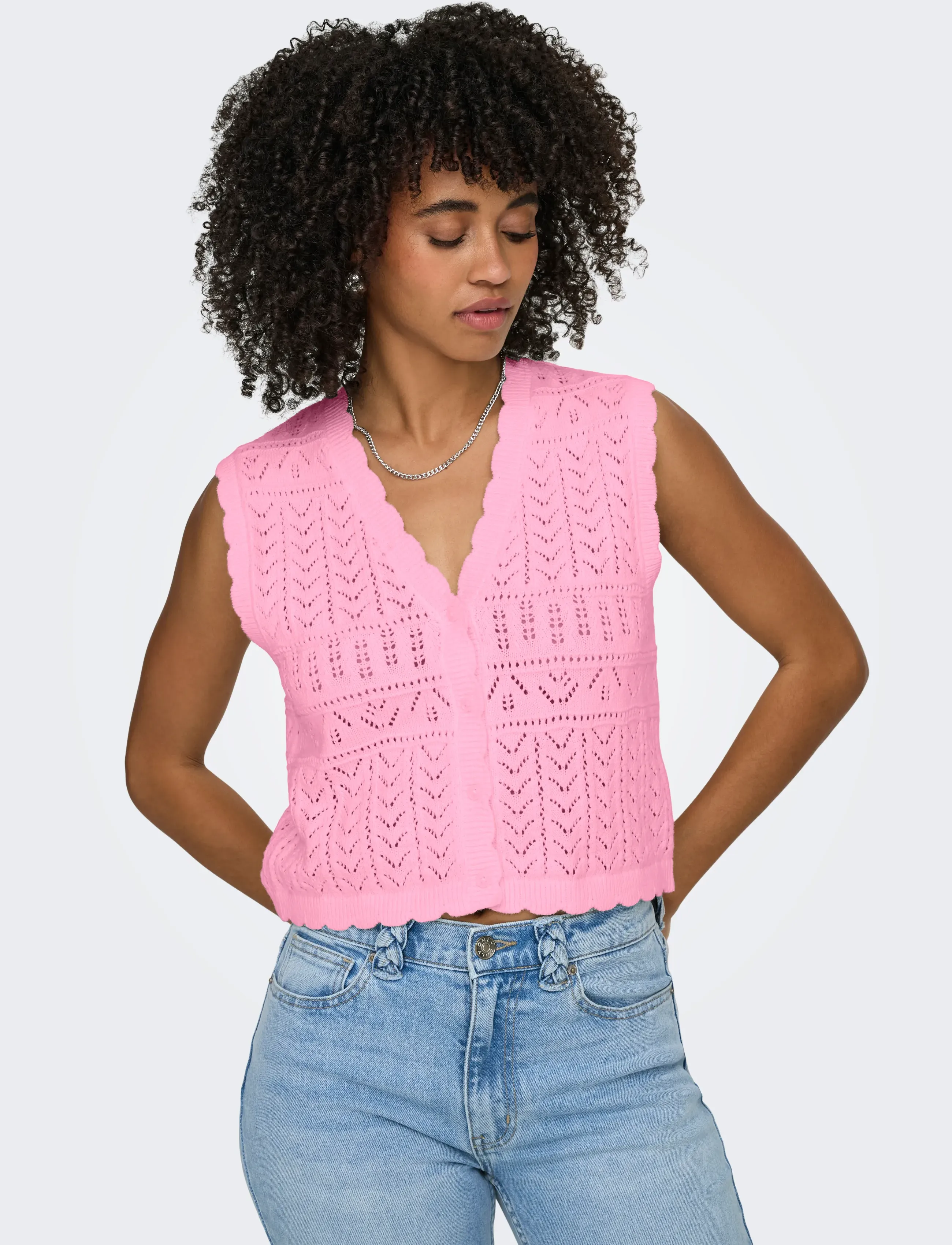 ONLY - ONLIRINA V-NECK BUTTON VEST KNT NOOS - knitted vests - prism pink - 5